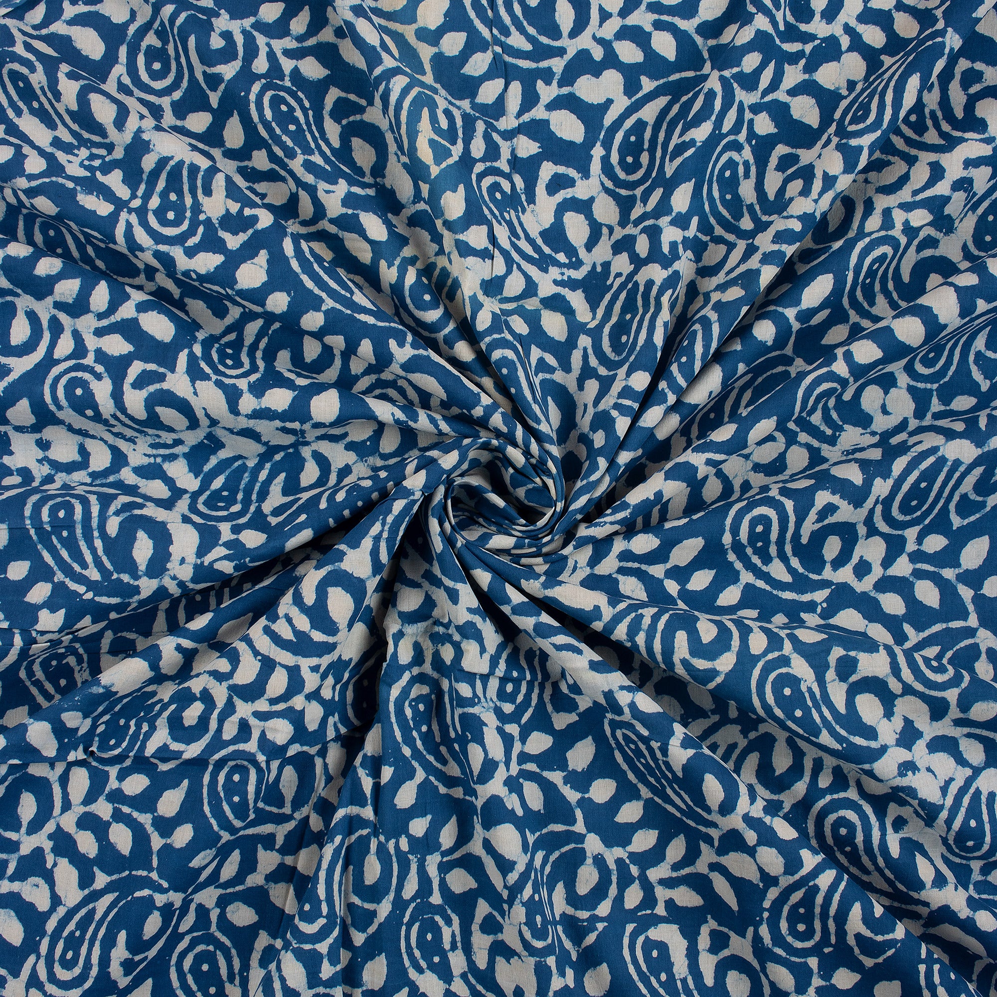 Premium Paisley Hand Printed Indigo Blue Material Fabric Cloth - Image 3