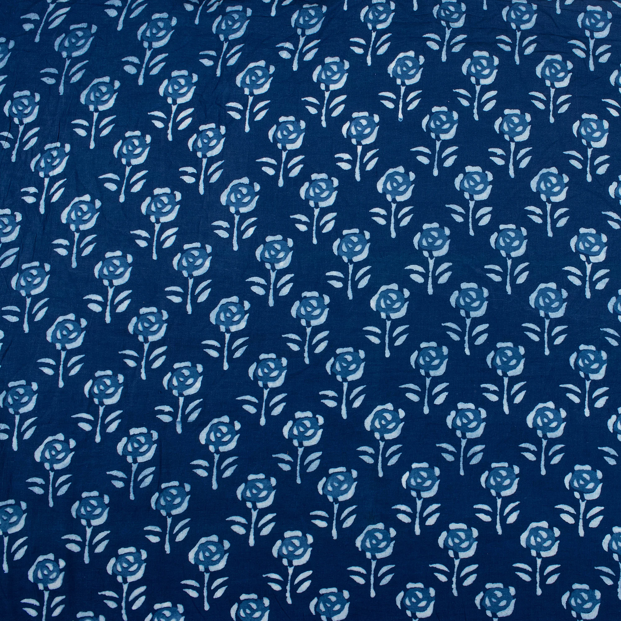Exclusive Indigo Blue Hand Printed Floral Cotton Voile Fabric for Napkin - Image 3