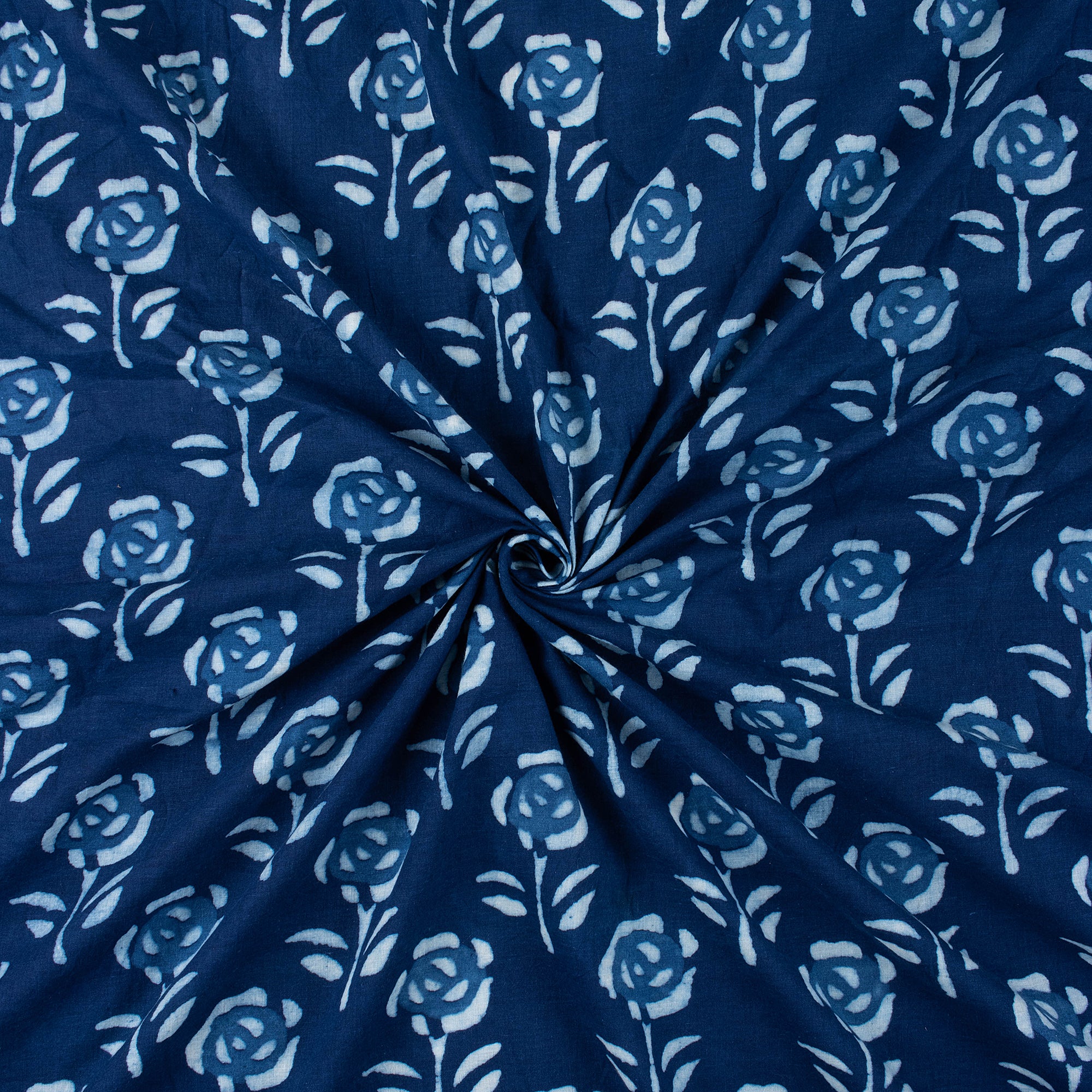 Exclusive Indigo Blue Hand Printed Floral Cotton Voile Fabric for Napkin - Image 4