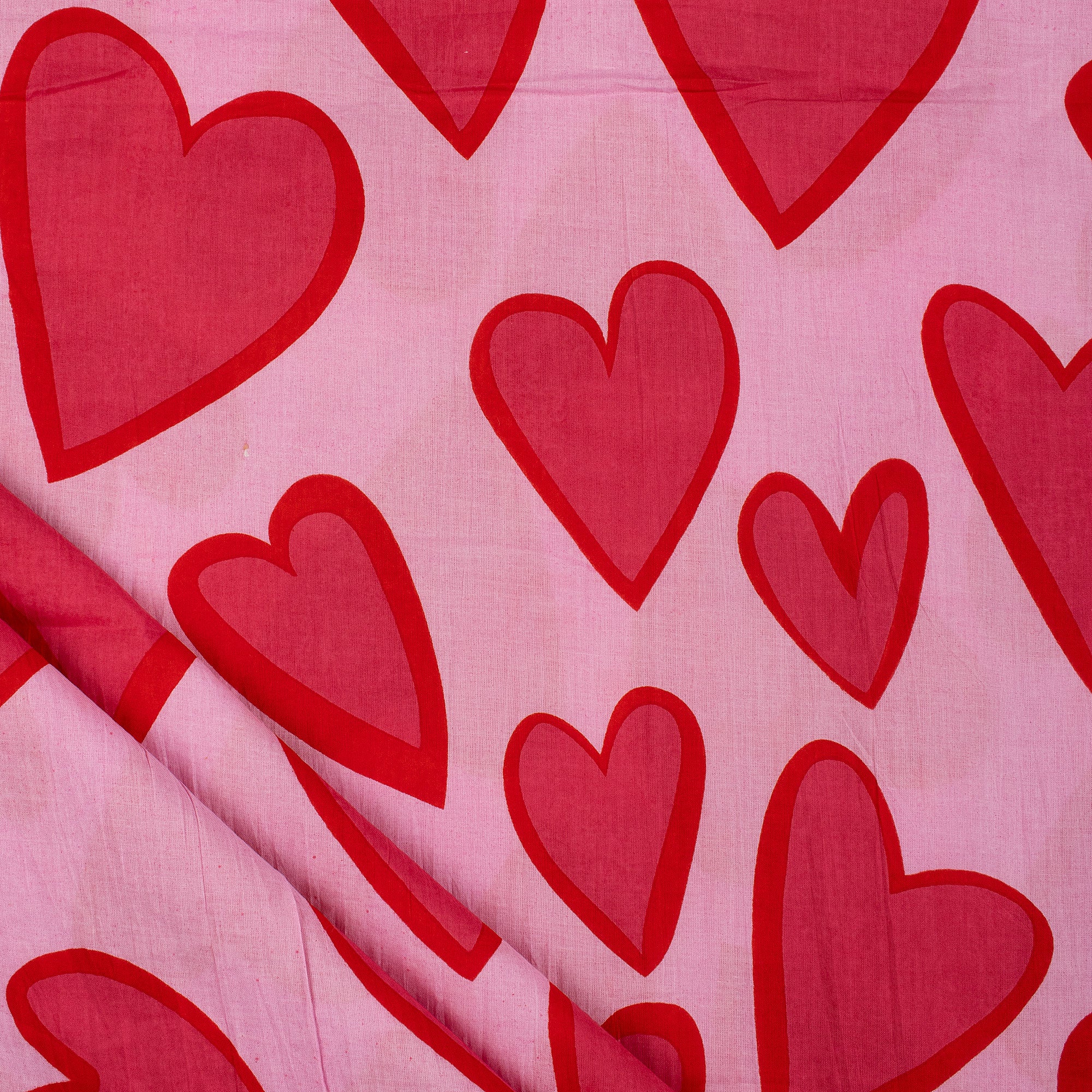 Soft Heart Printed Hand Block Printed Cotton Fabric by Yard