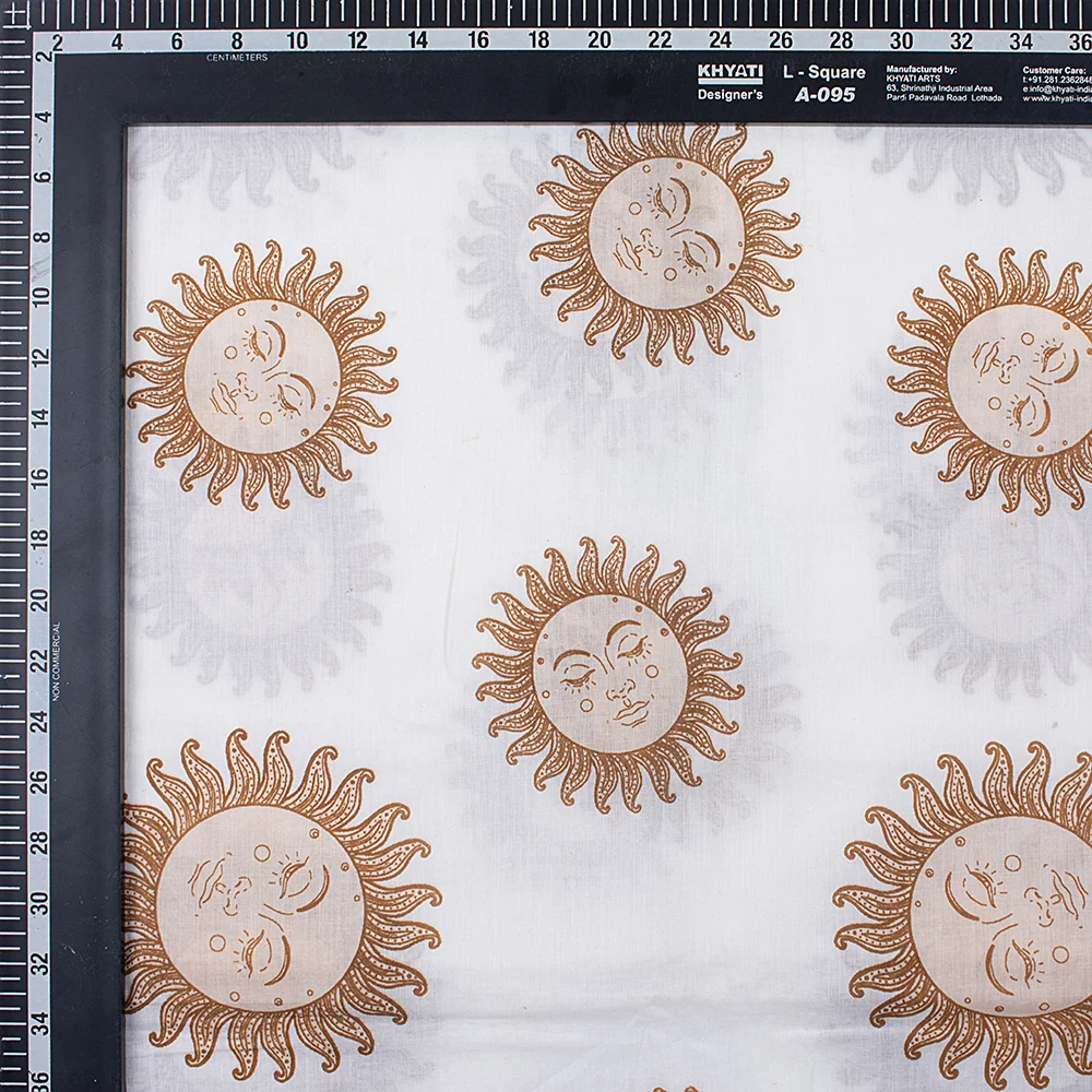 Red Sun Hand Block Printed Cotton Running Fabric - Image 3