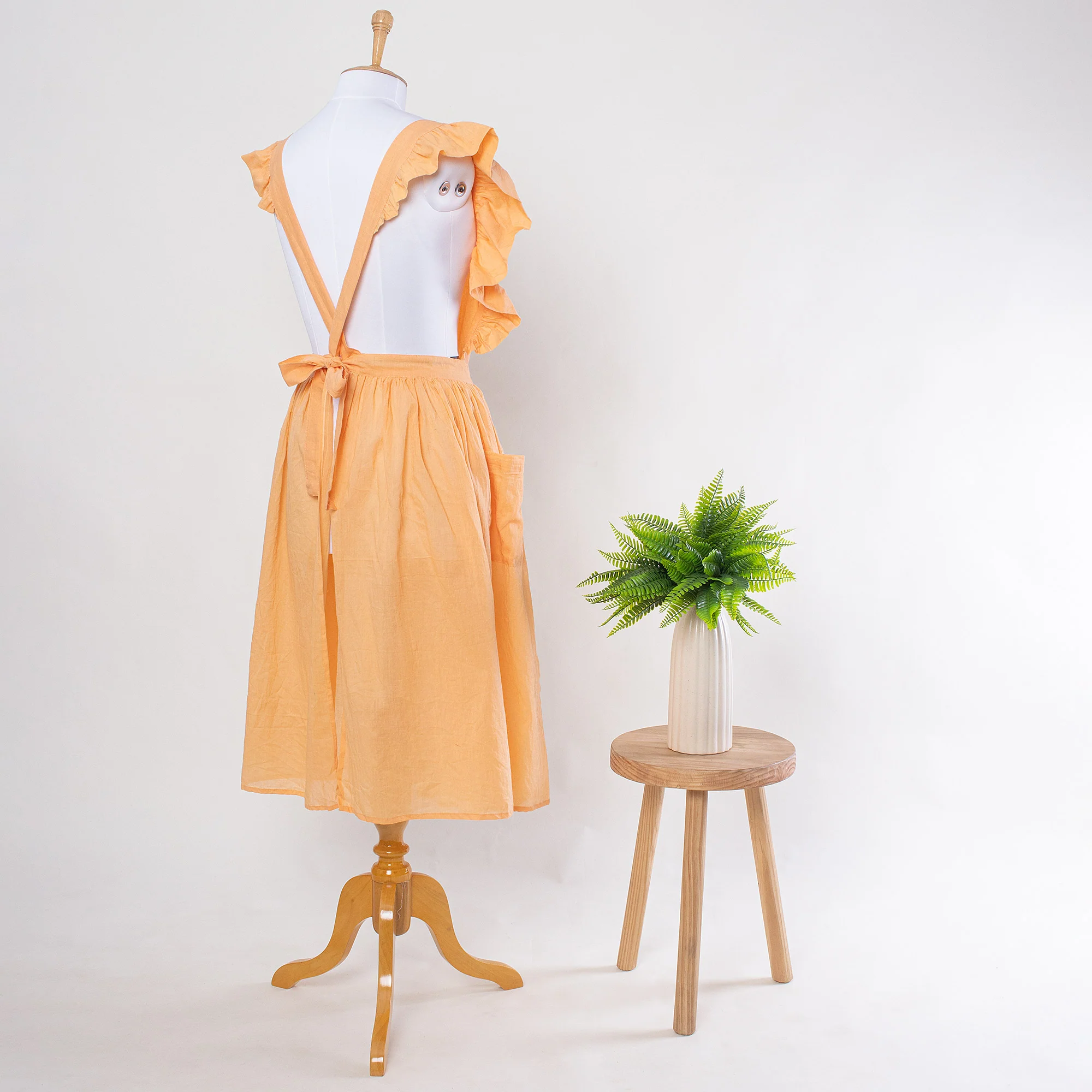 Solid Indian Handcrafted Cotton Women's Kitchen Apron Dress - Image 2