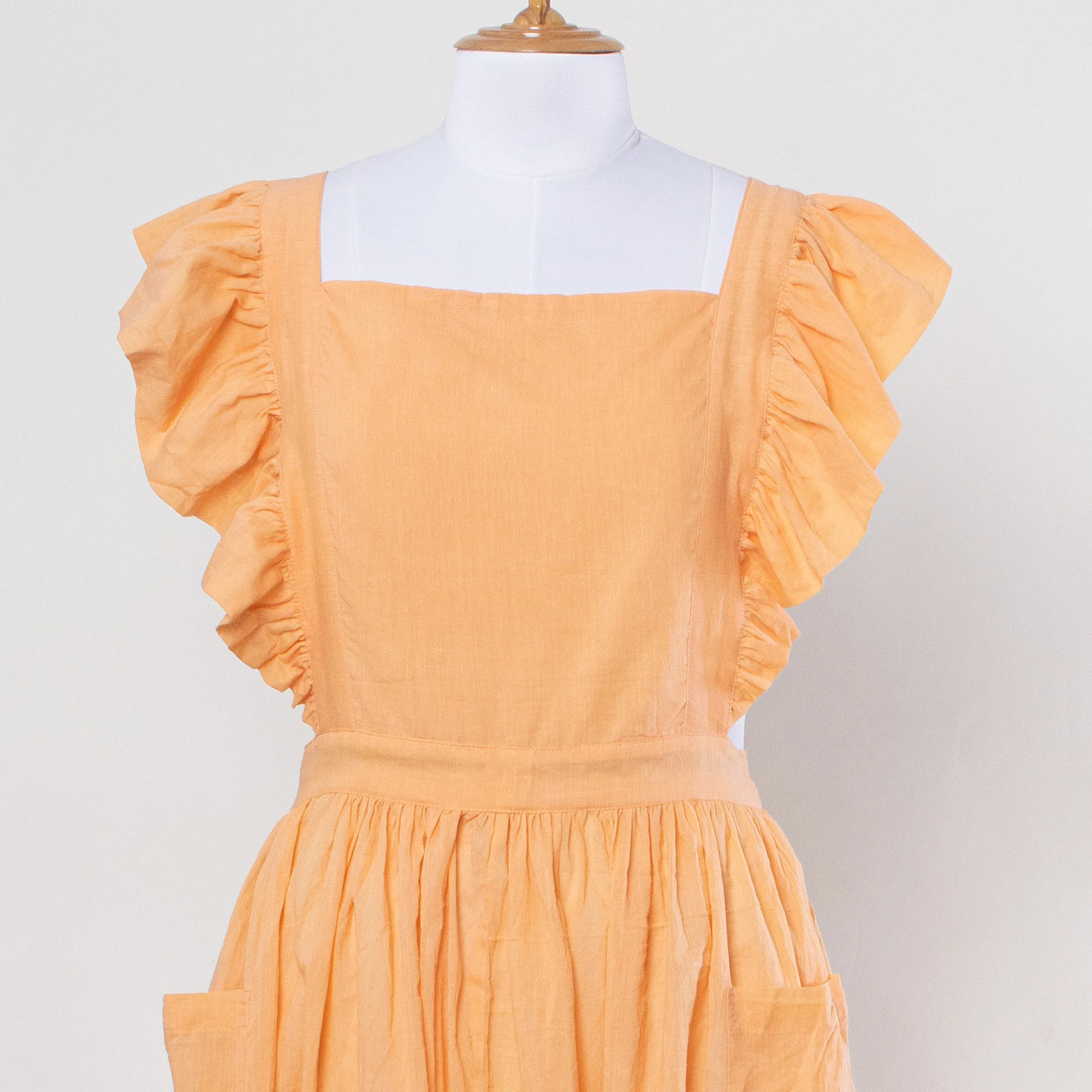 Solid Indian Handcrafted Cotton Women's Kitchen Apron Dress - Image 3
