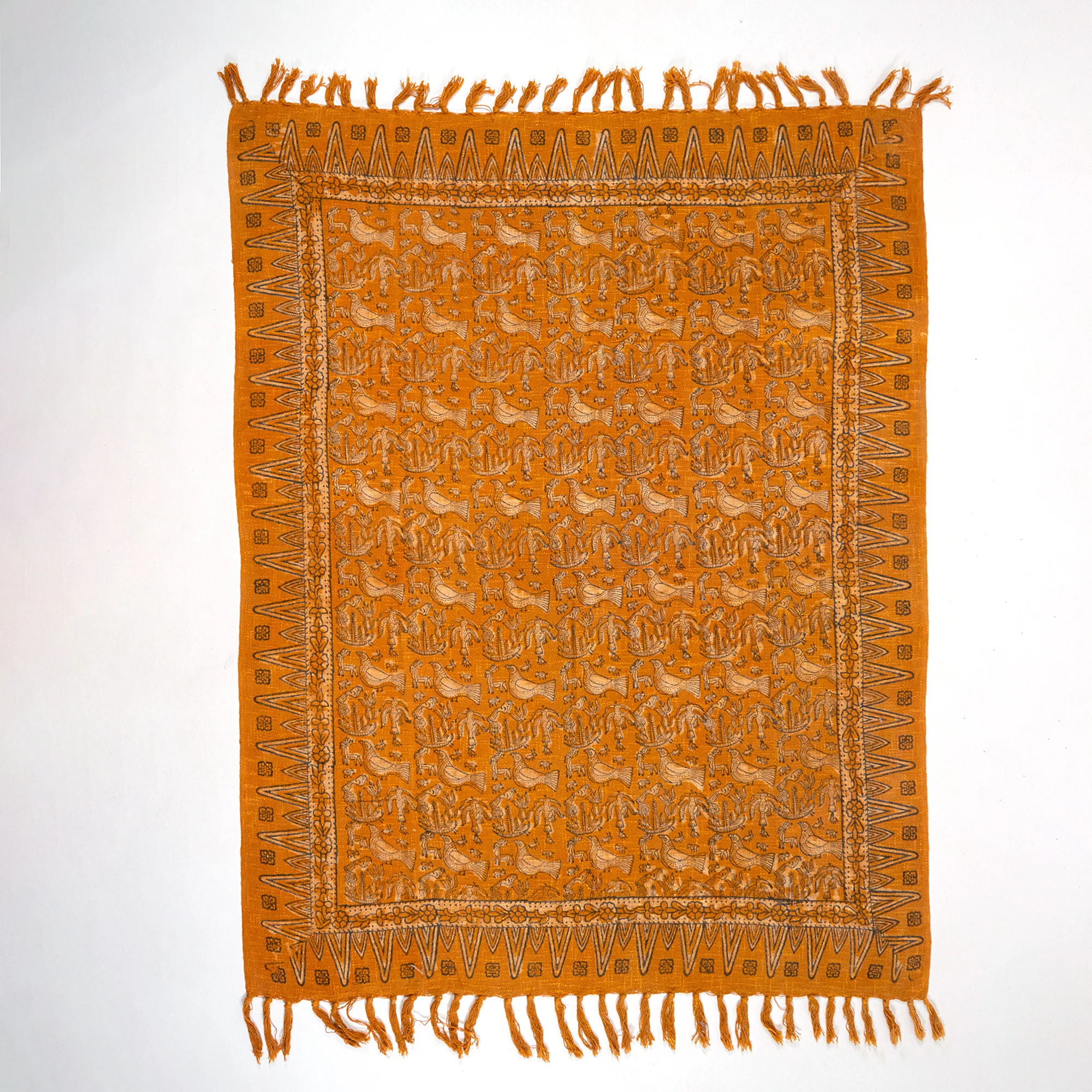 Mustard Yellow Bird Print Indian Hand Blocked Cotton Throw Blankets for Farmhouse - Image 6