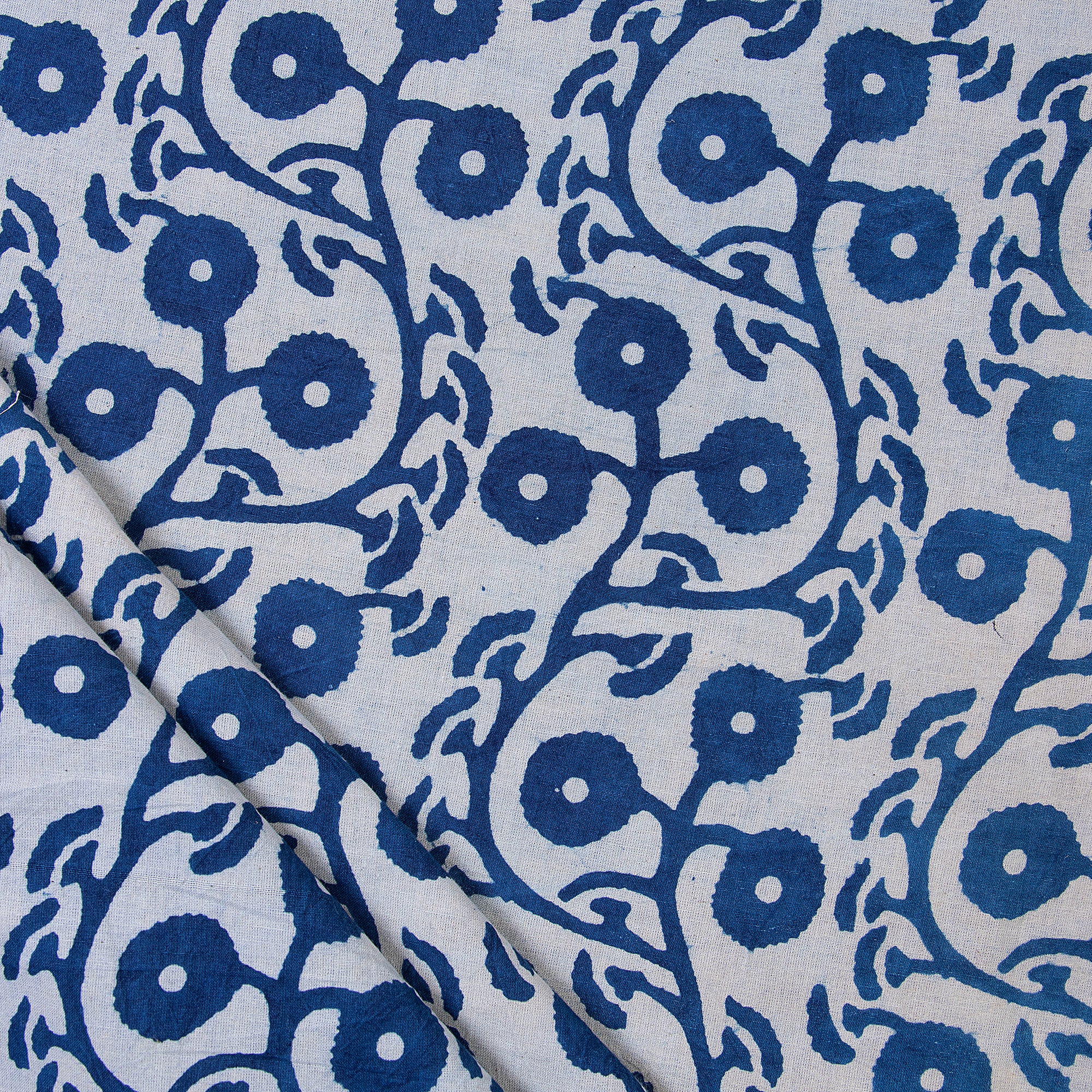 Stunning Handcrafted Indigo Blue Floral Print Cotton Clothing Fabric Cloth - Image 2