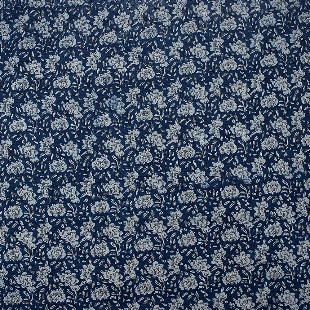 Organic Indigo Blue Floral Print Pure Cotton Natural Vegetable Hand Dyed Fabric Cloth - Image 4