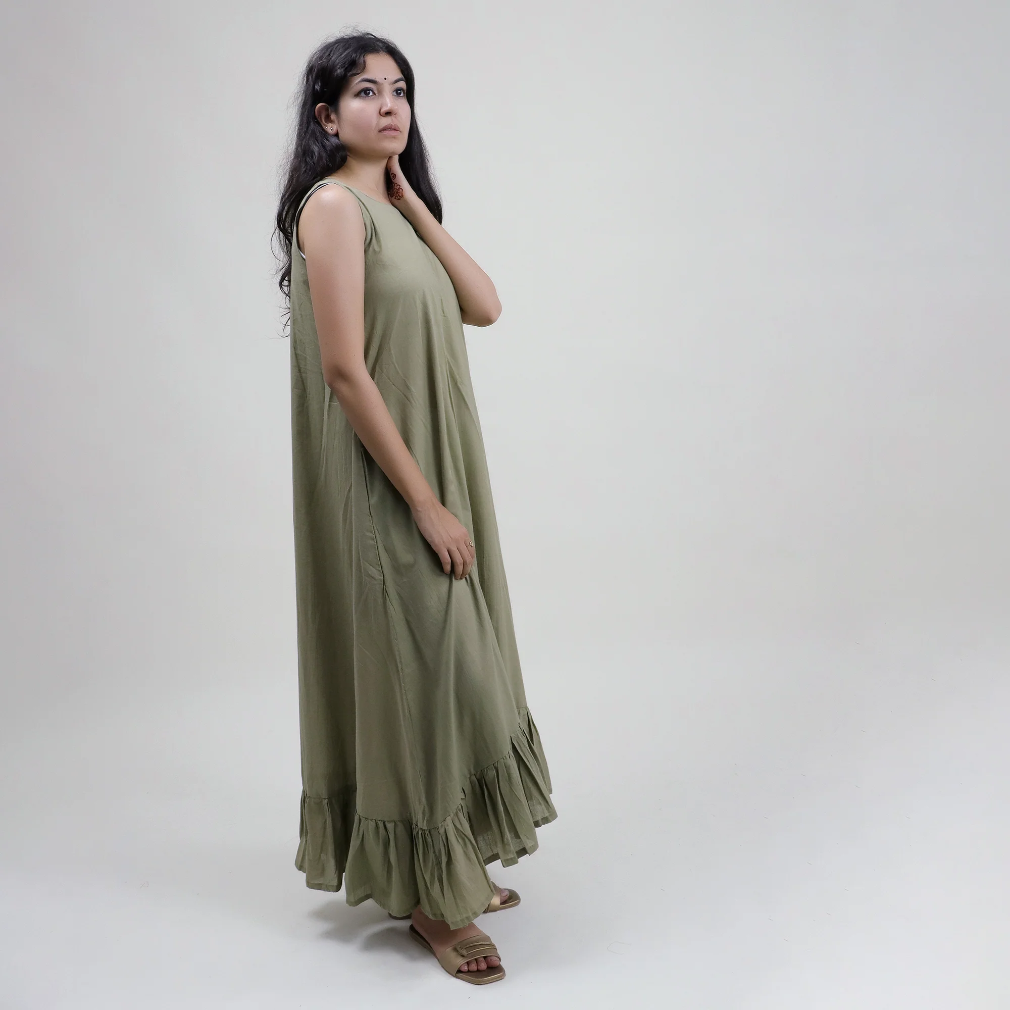 Solid Organic Cotton Midi Summer Dress