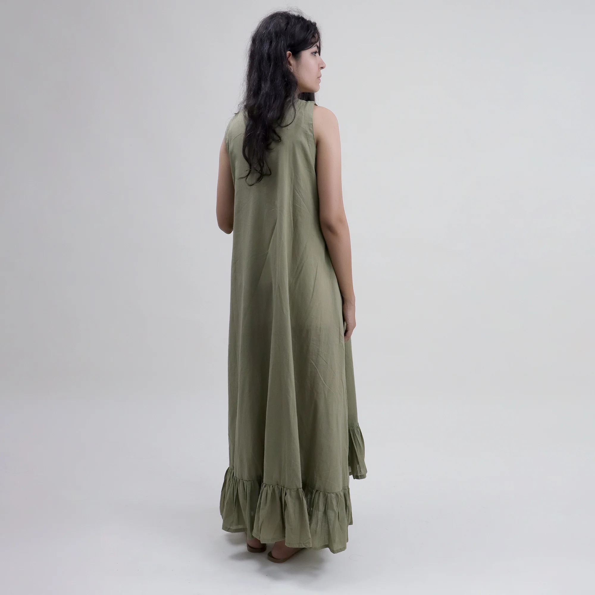 Solid Organic Cotton Midi Summer Dress - Image 2