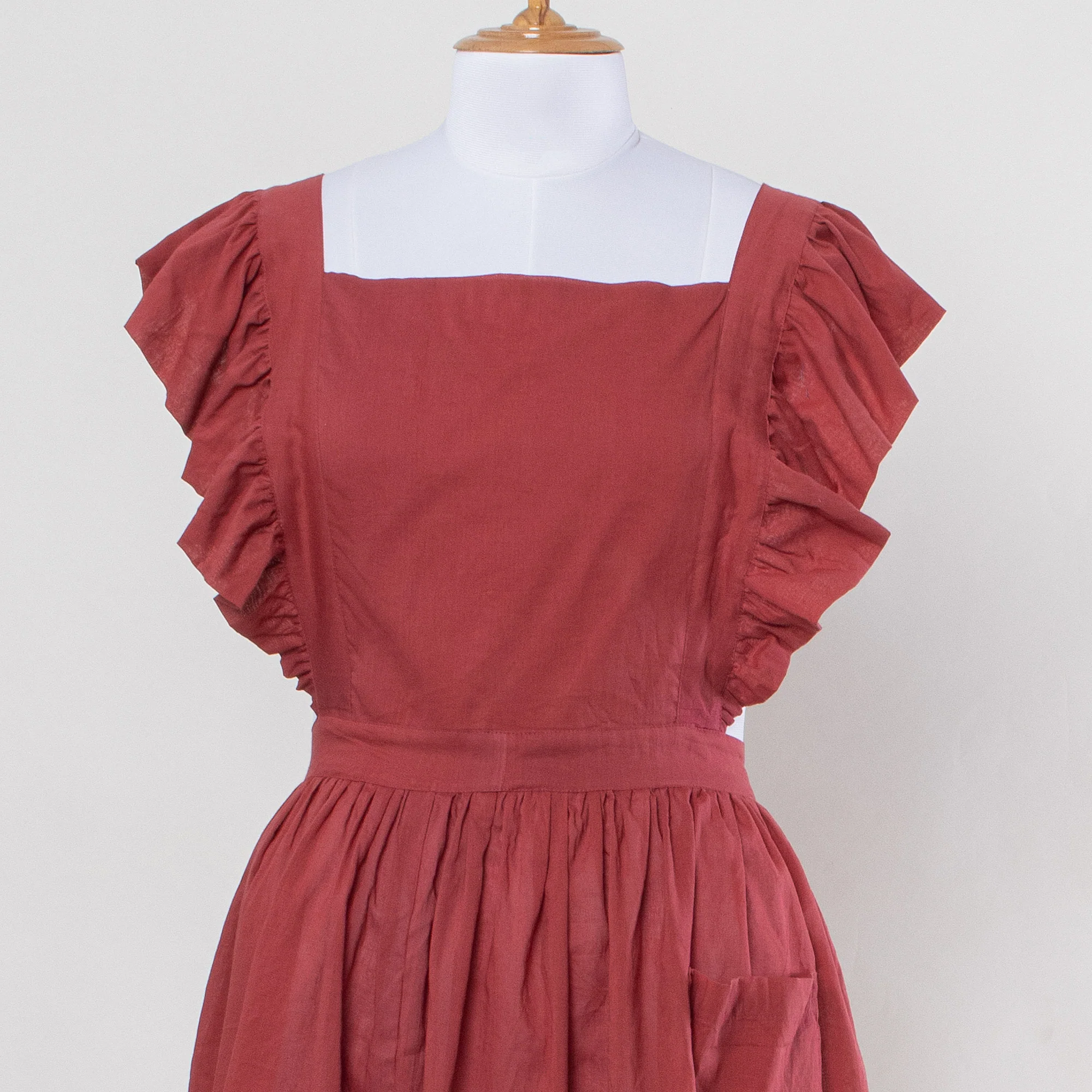 Indian Solid Hand Dyed Cotton Women's Gardening Apron - Image 3