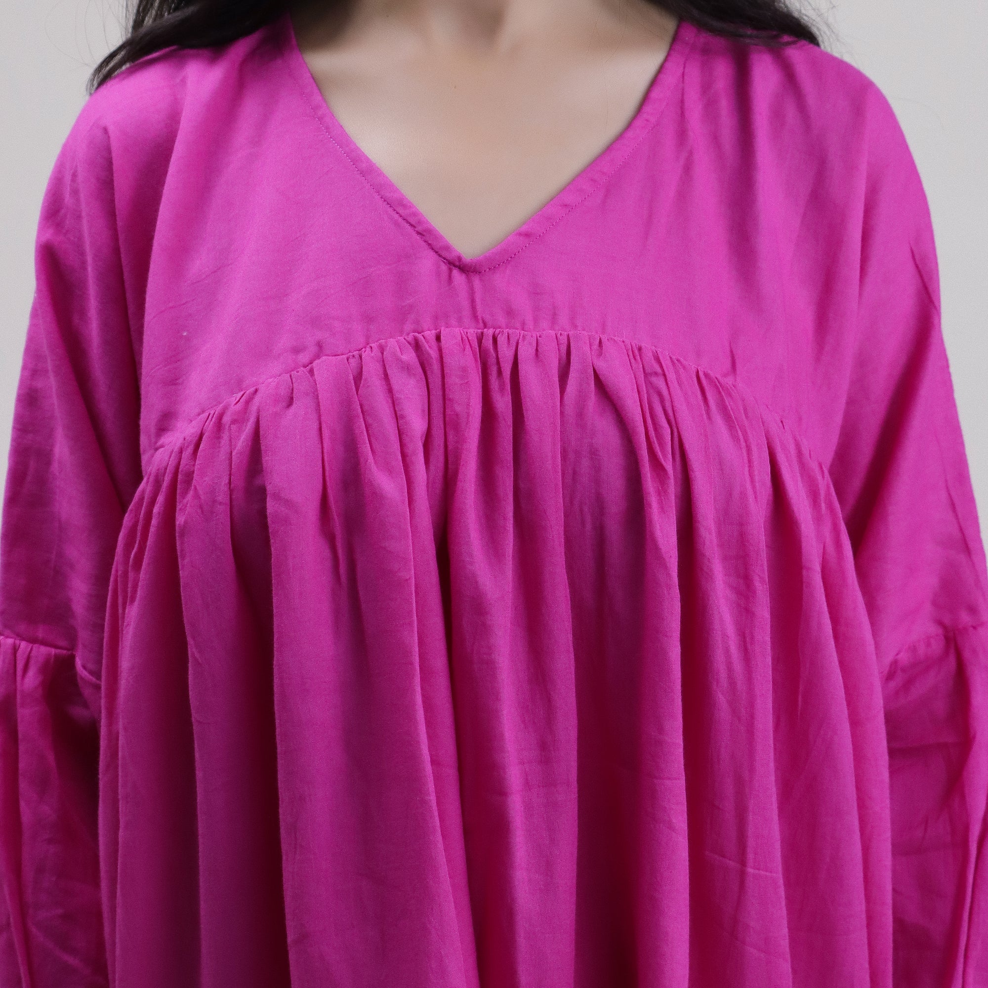 Solid V Neck Cotton Midi Dress For Women's - Image 5