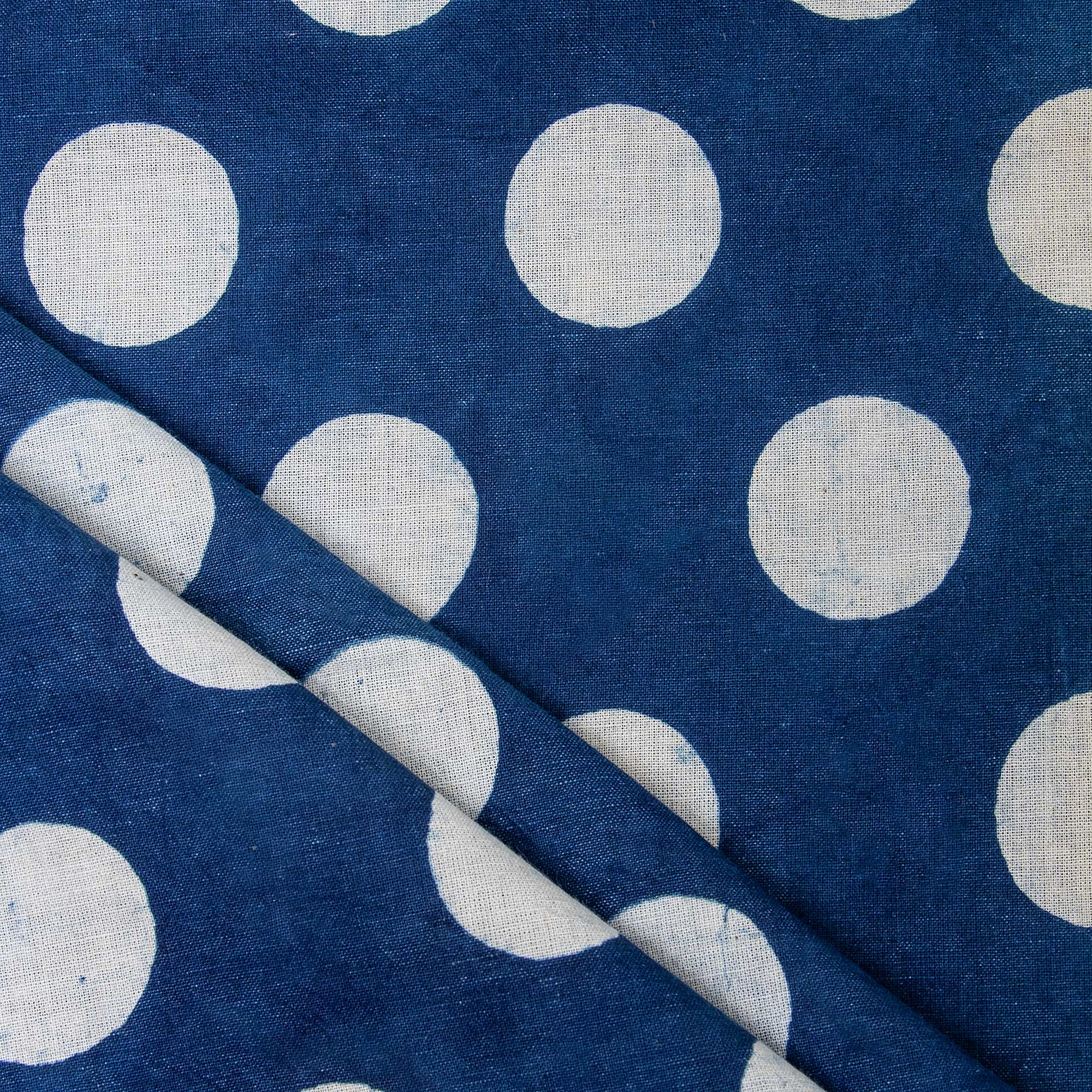 Indigo Blue Polka Dots Indian Hand Block Printed Cotton Dress Making Fabric