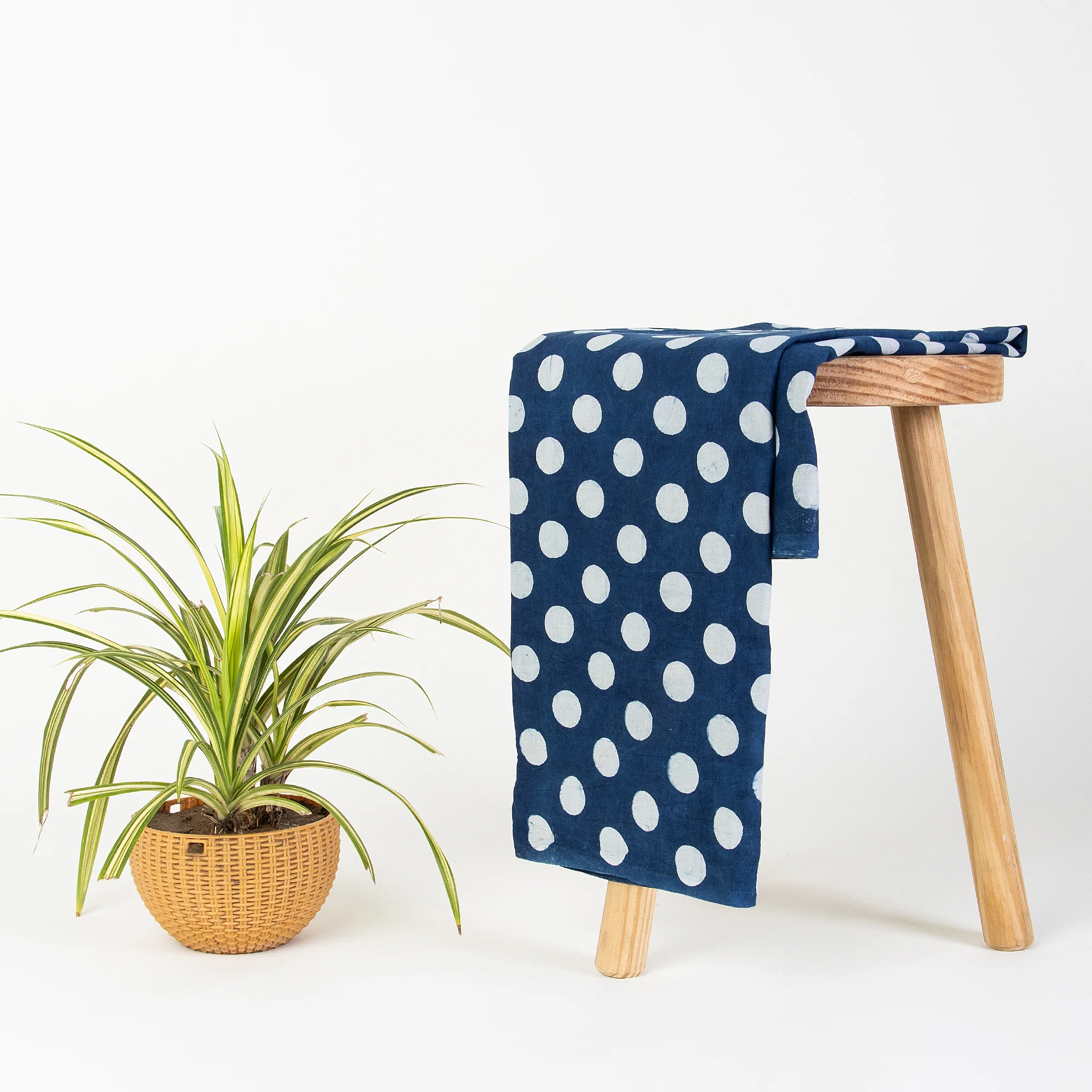 Indigo Blue Polka Dots Indian Hand Block Printed Cotton Dress Making Fabric - Image 2