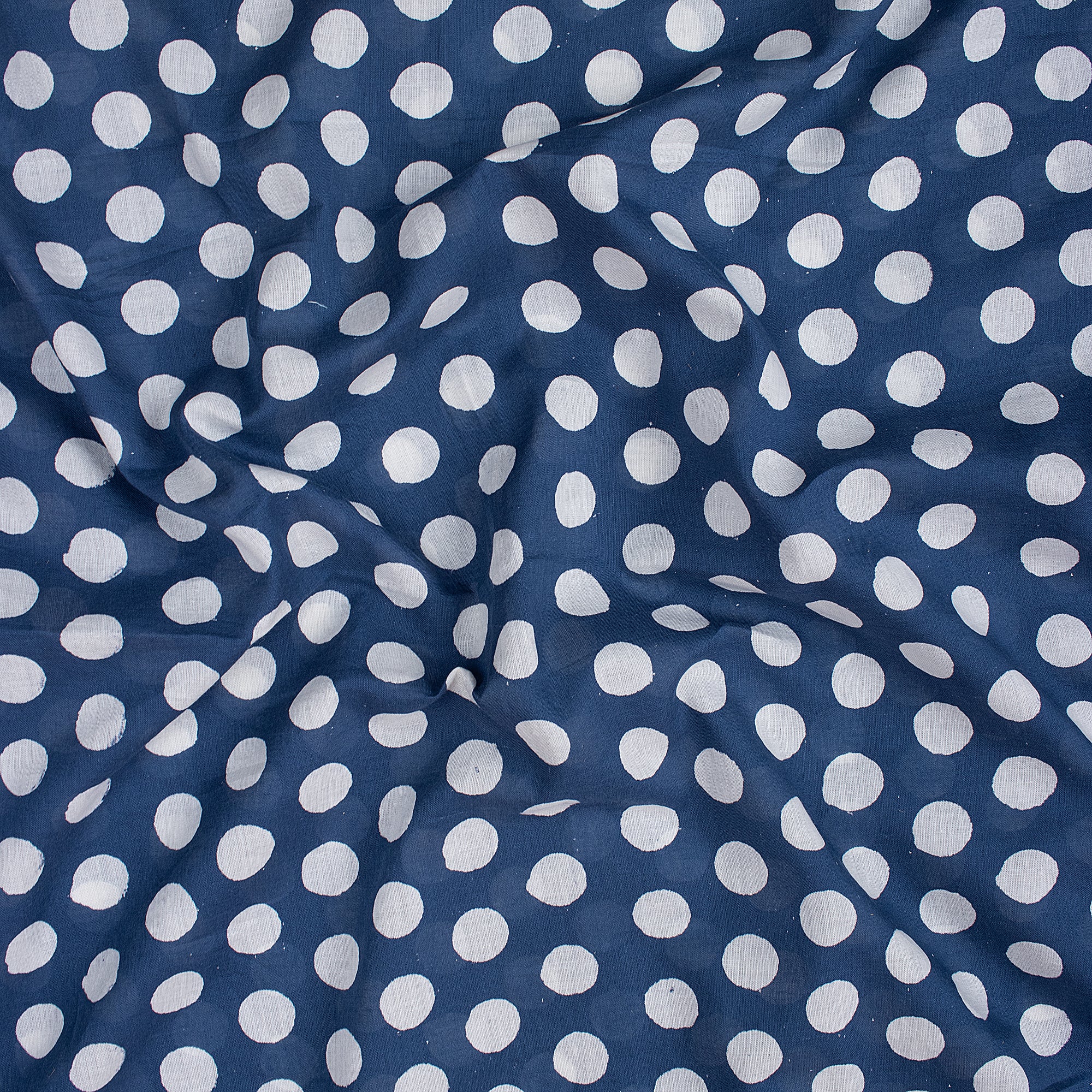 Indigo Blue Polka Dots Indian Hand Block Printed Cotton Dress Making Fabric - Image 3