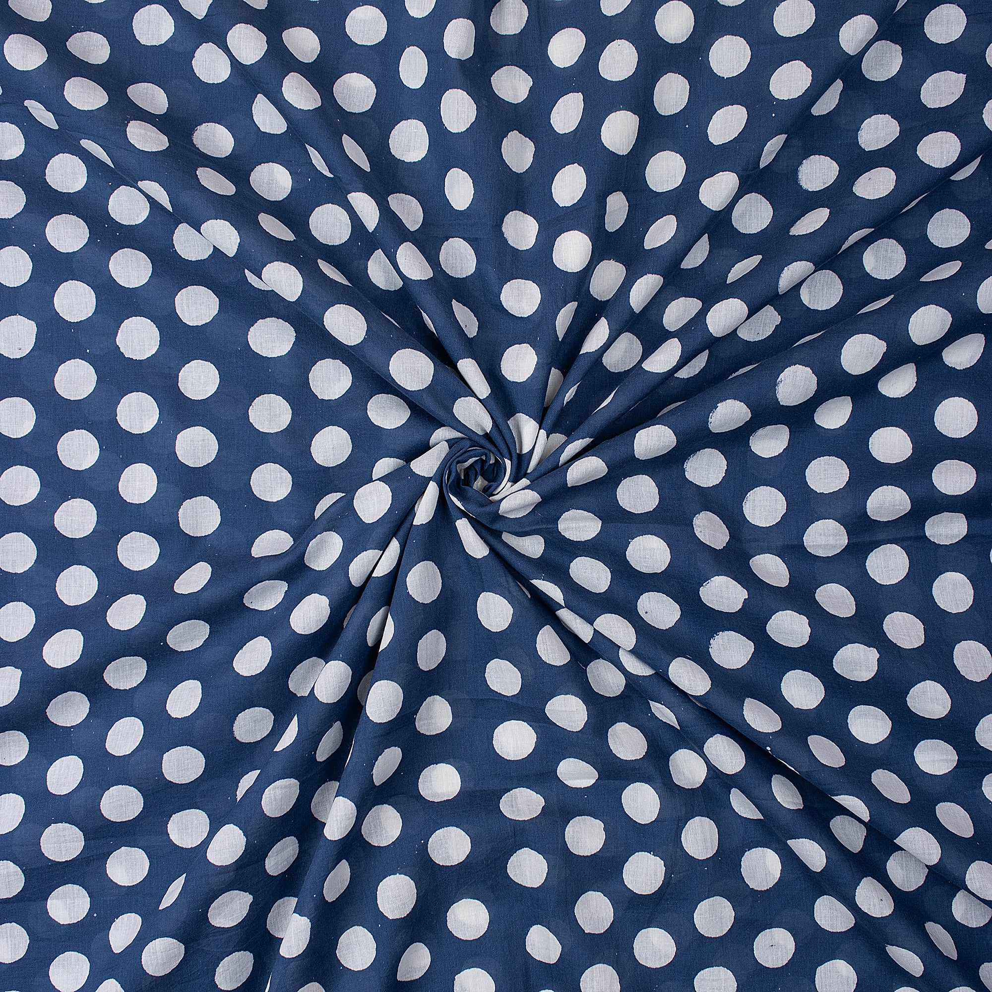 Indigo Blue Polka Dots Indian Hand Block Printed Cotton Dress Making Fabric - Image 4