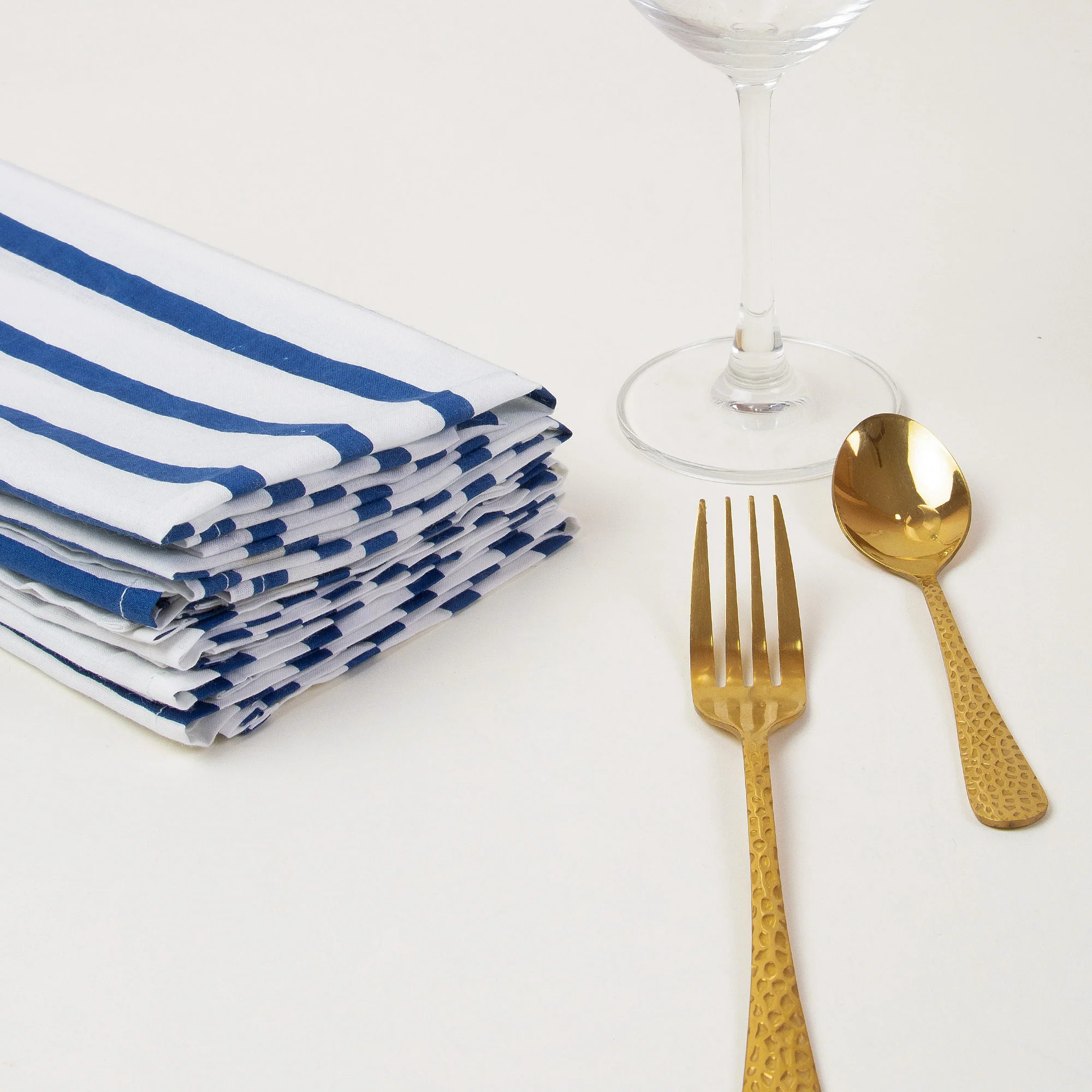 Stirped Indian Hand Block Printed Cotton Reusable Dinner Napkins - Image 5