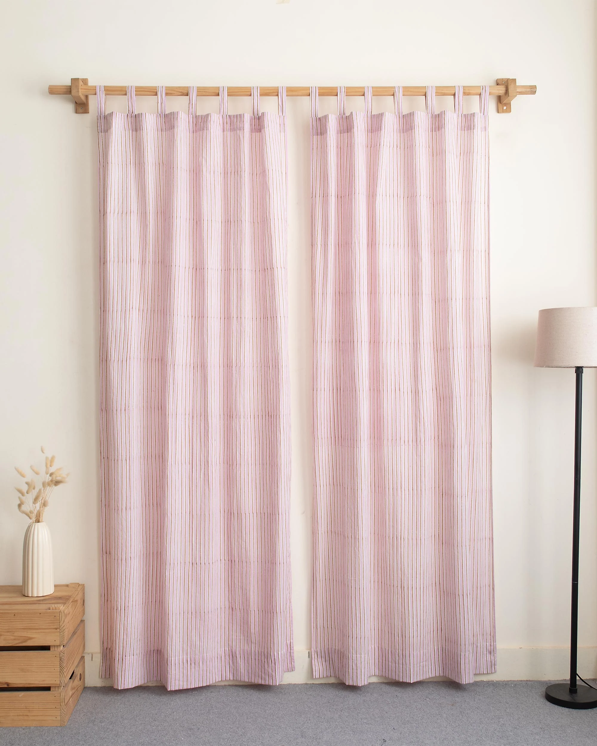Stripe Block Printed Cotton Curtains for Bedroom - Image 2