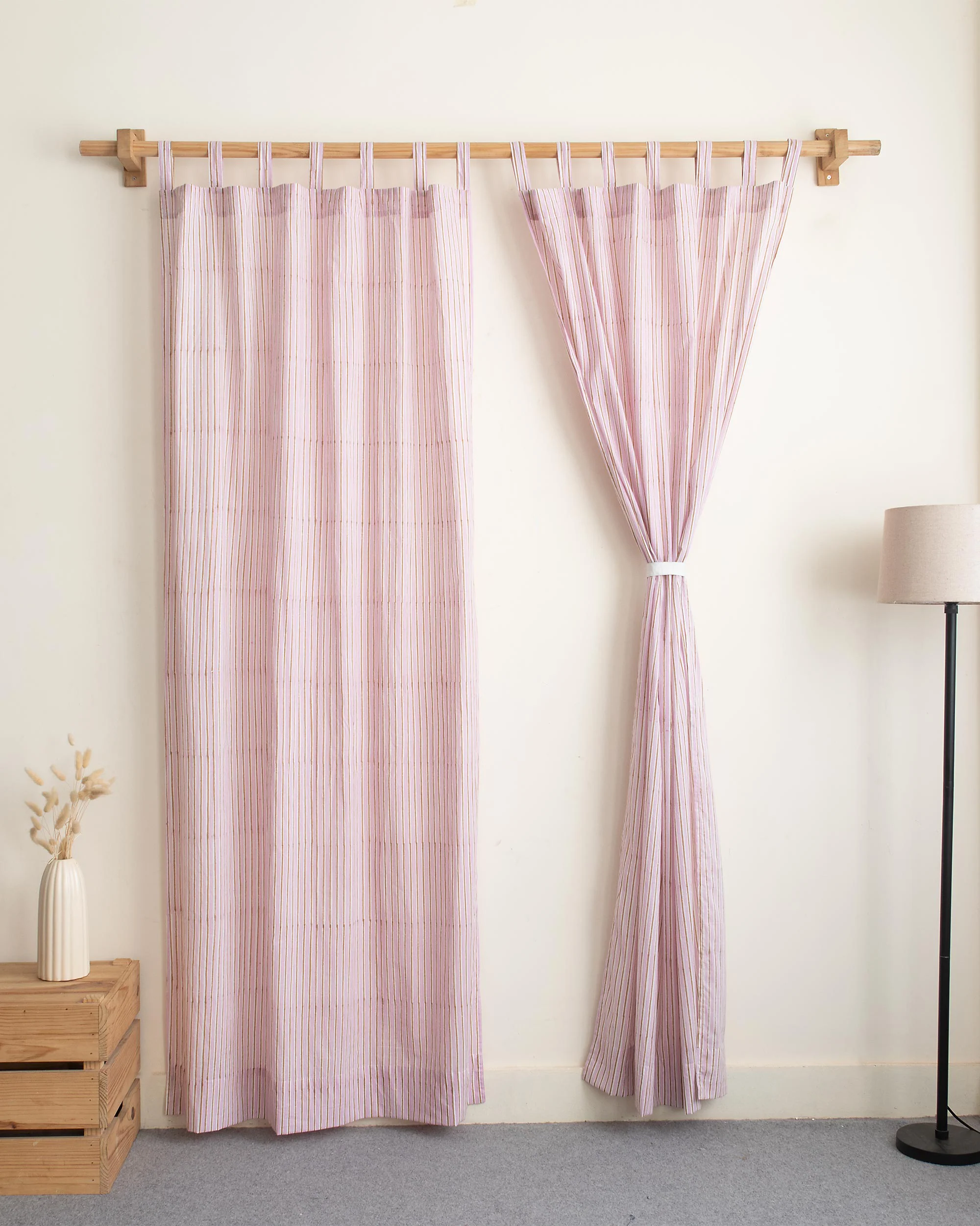 Stripe Block Printed Cotton Curtains for Bedroom - Image 3