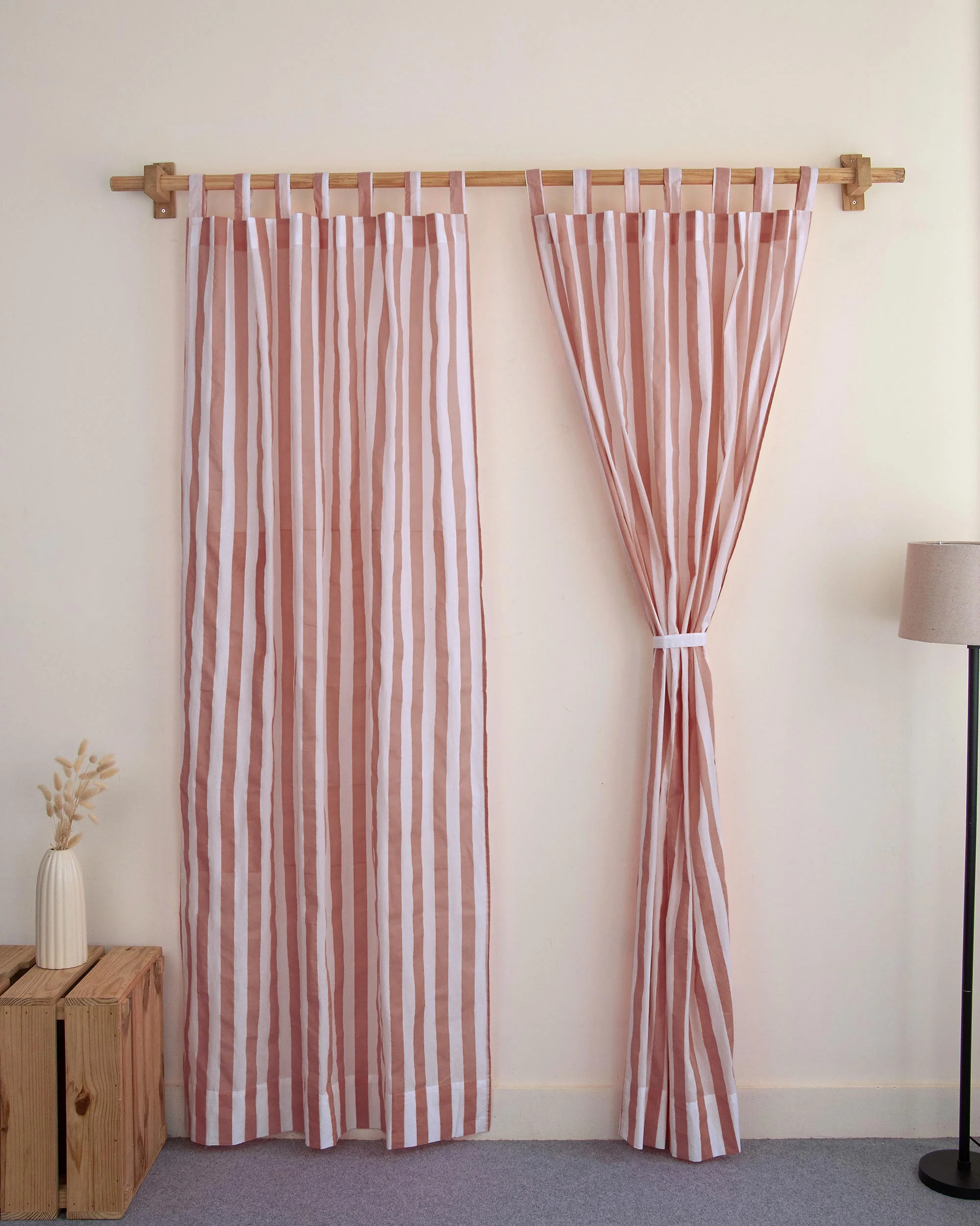 Stripe Block Printed Cotton Curtains Windows - Image 3
