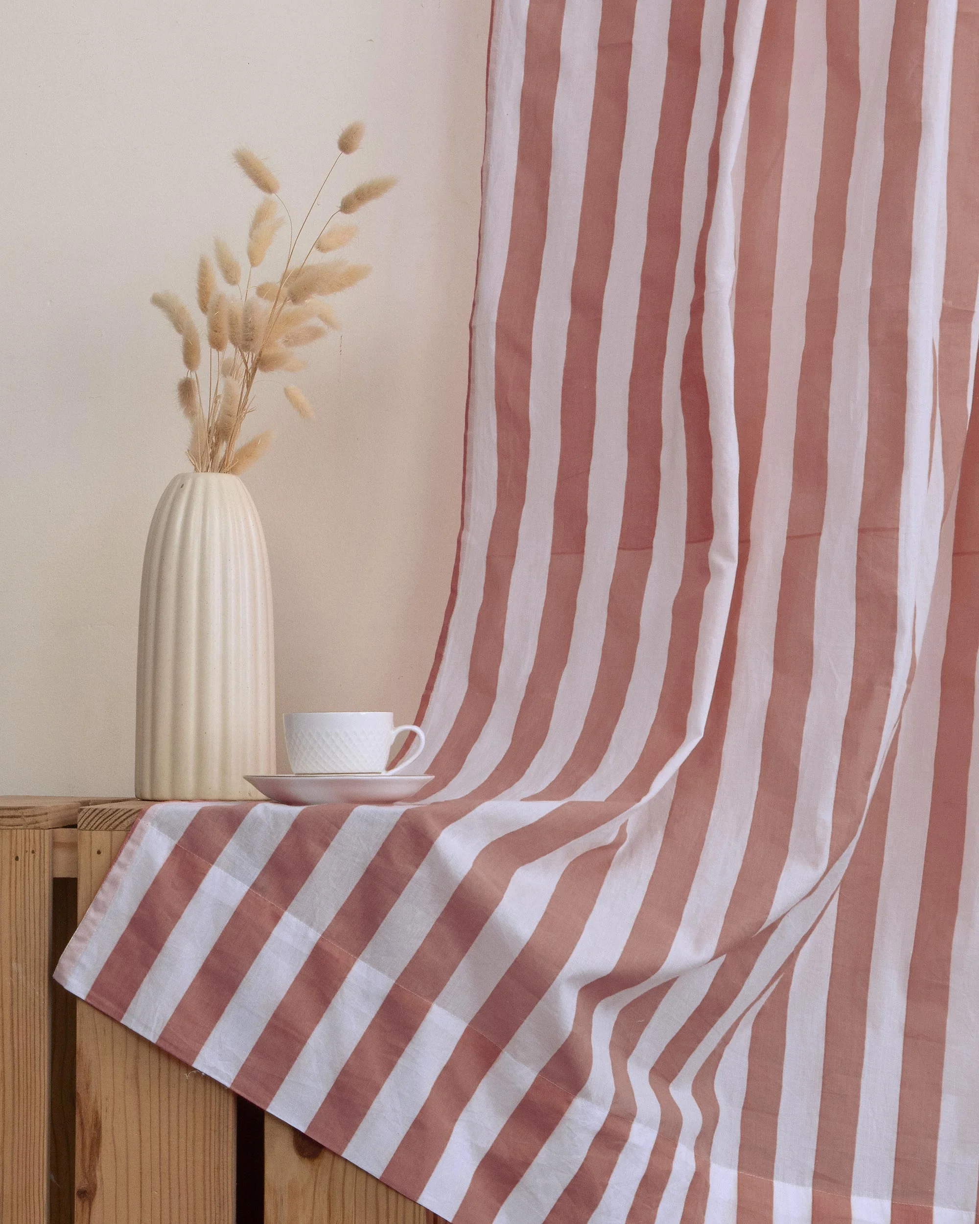 Stripe Block Printed Cotton Curtains Windows - Image 5
