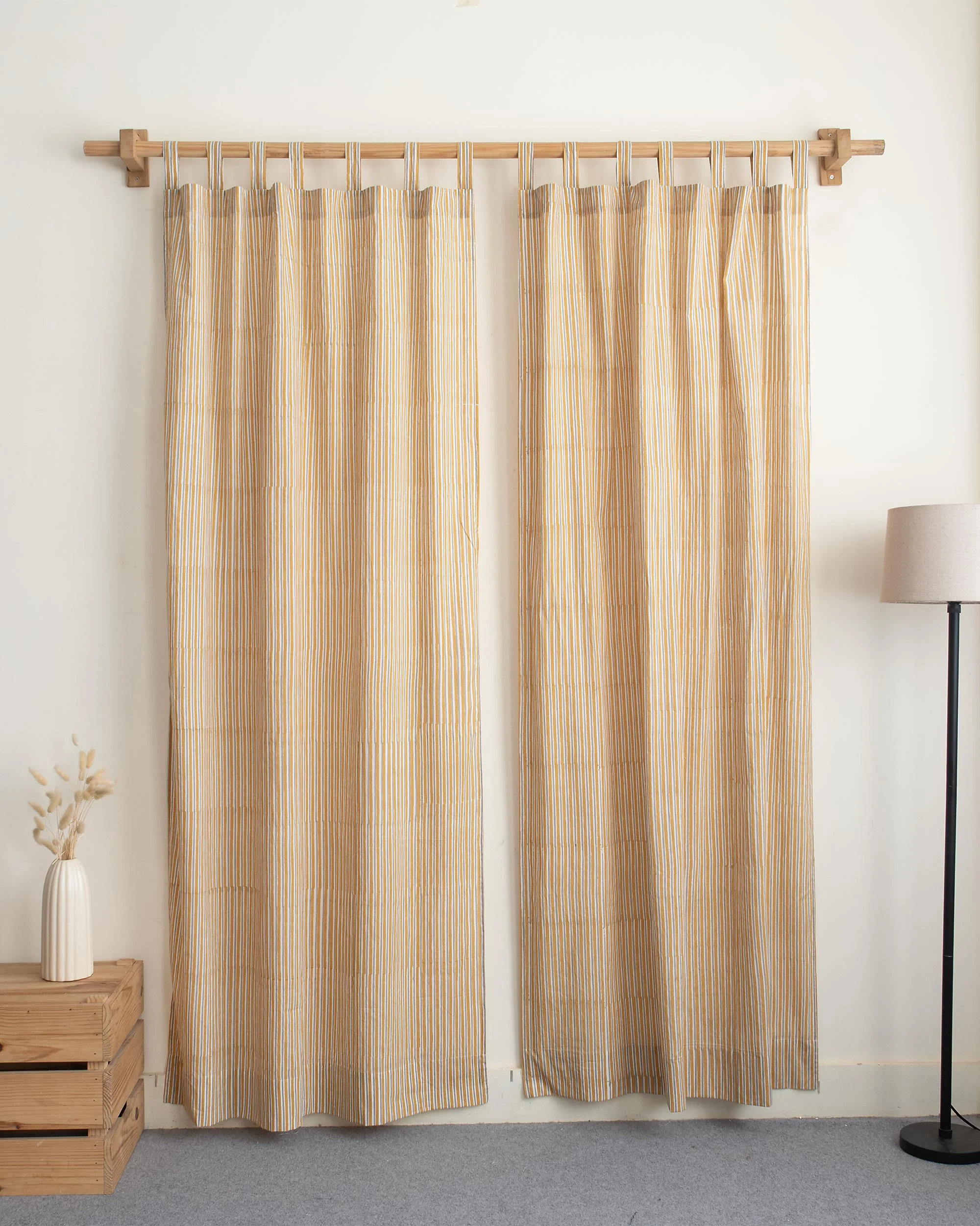 Stripe Block Printed Organic Cotton Curtains for Home Decor | Living Room - Image 2
