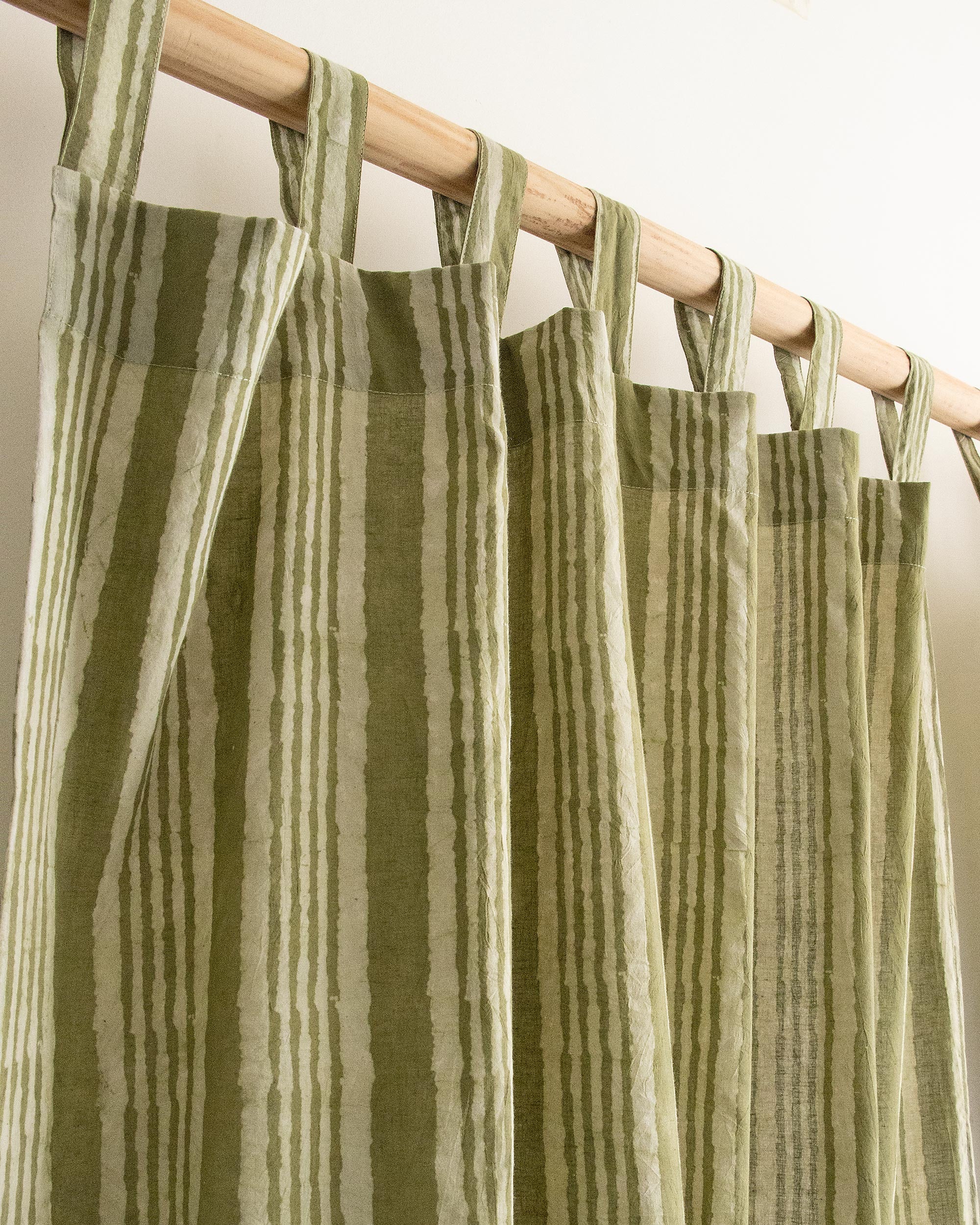 Striped Block Printed Cotton Curtains Set