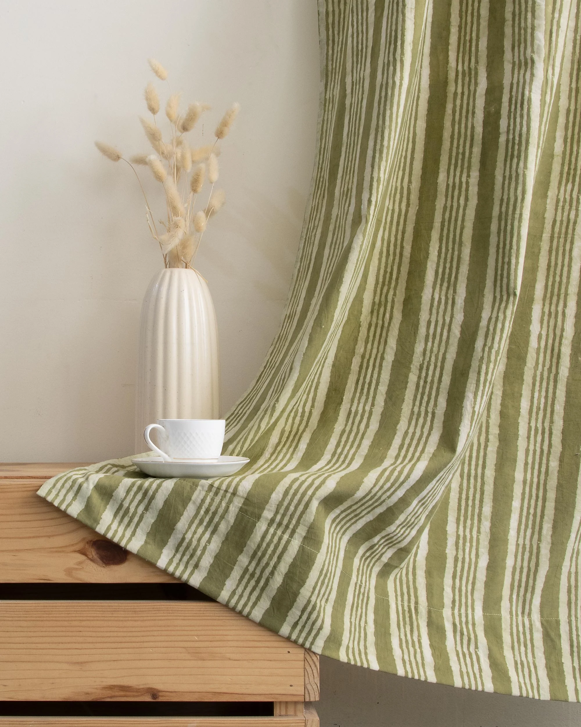 Striped Block Printed Cotton Curtains Set - Image 4
