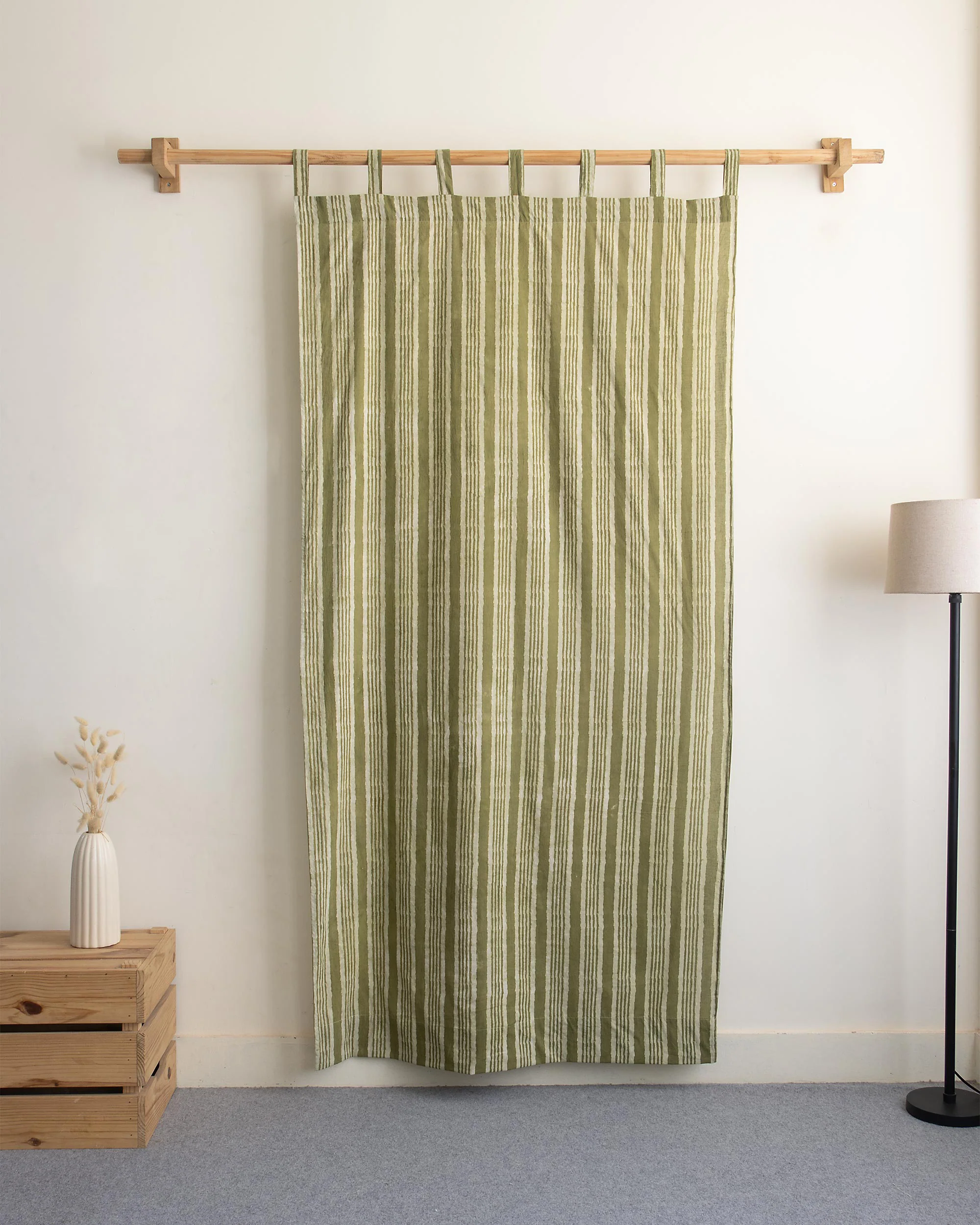 Striped Block Printed Cotton Curtains Set - Image 5