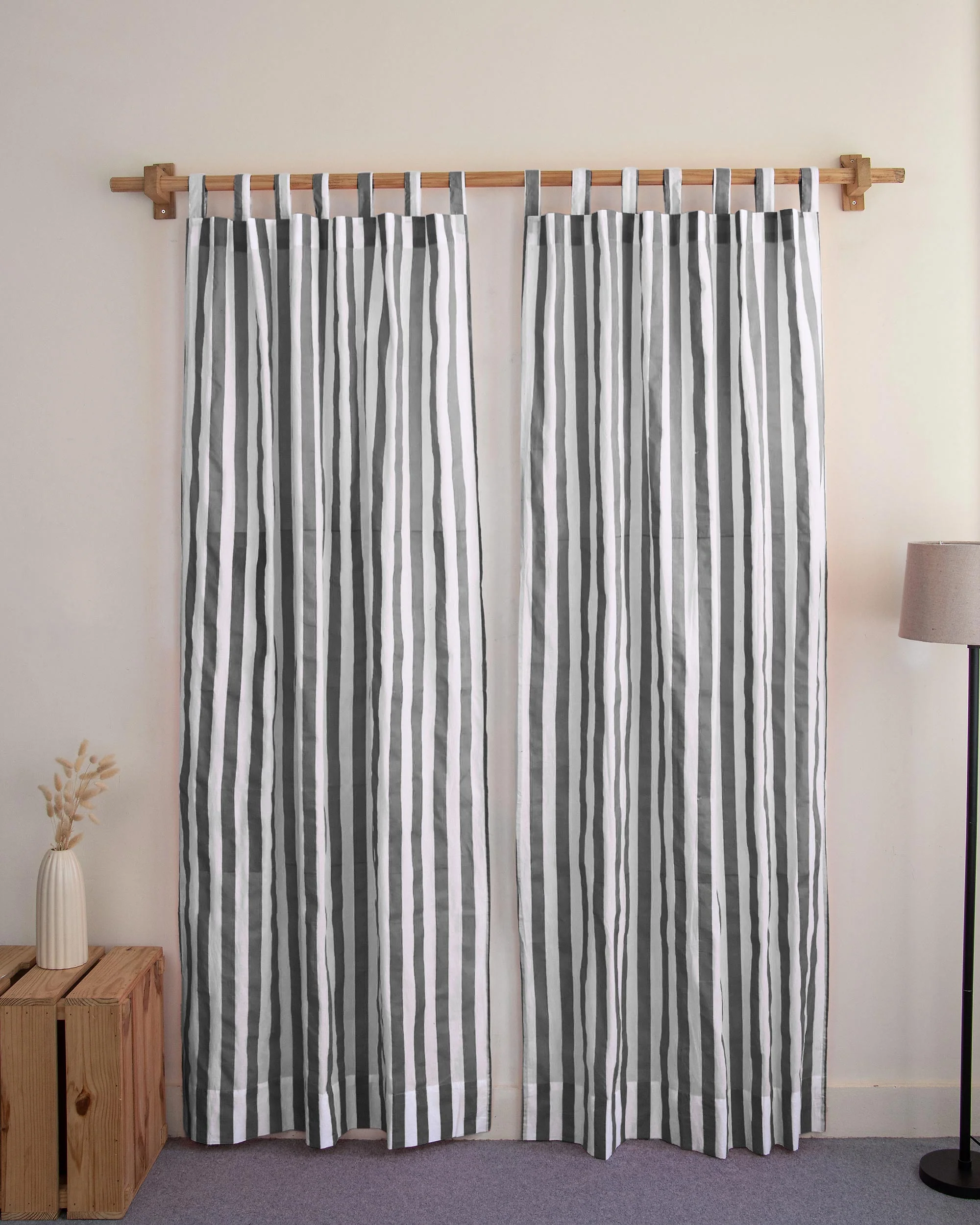 Shop Striped Organic Cotton Block Print Curtains - Image 2