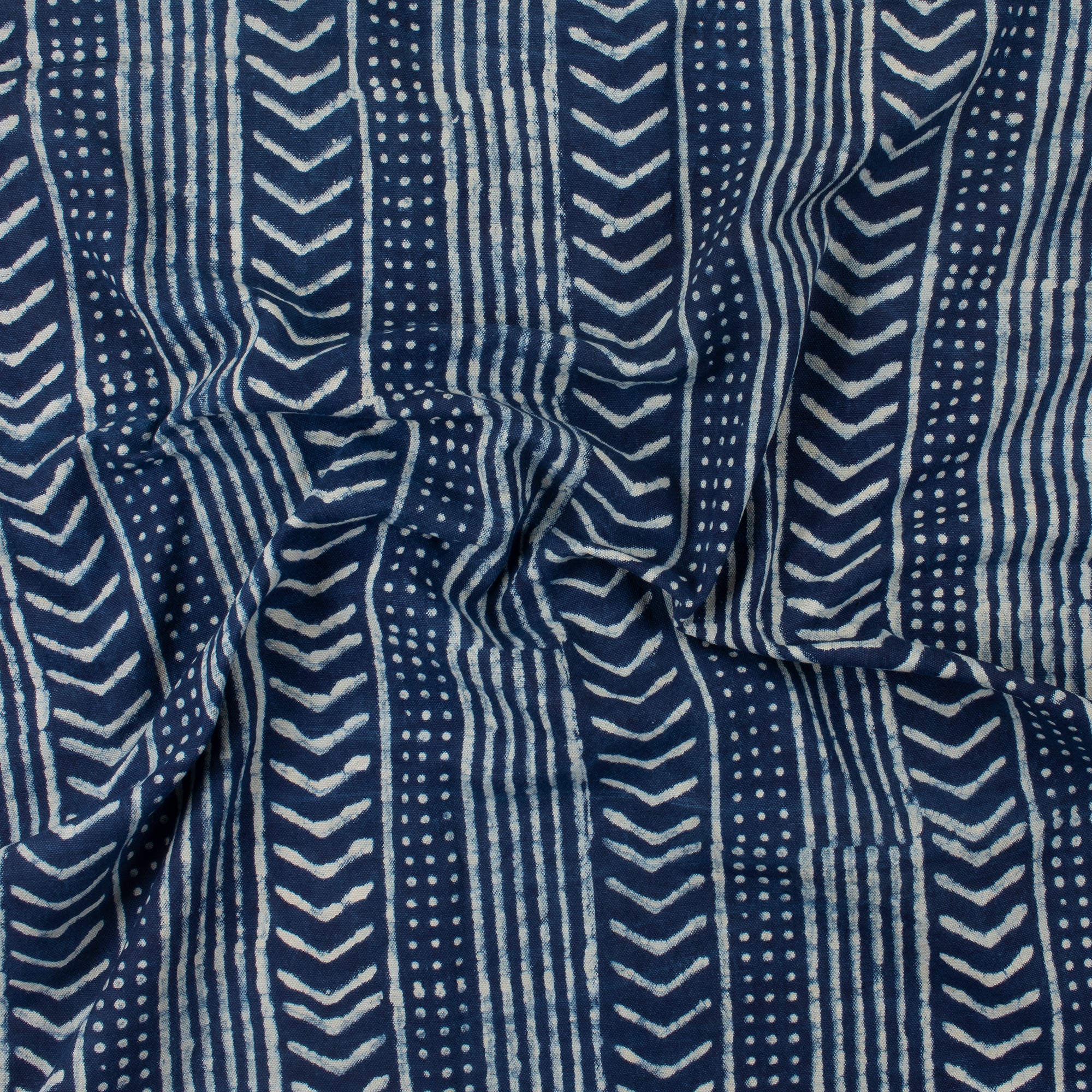 Hand Block Striped Printed Indigo Blue Cotton Canvas Kaftan Fabric - Image 2