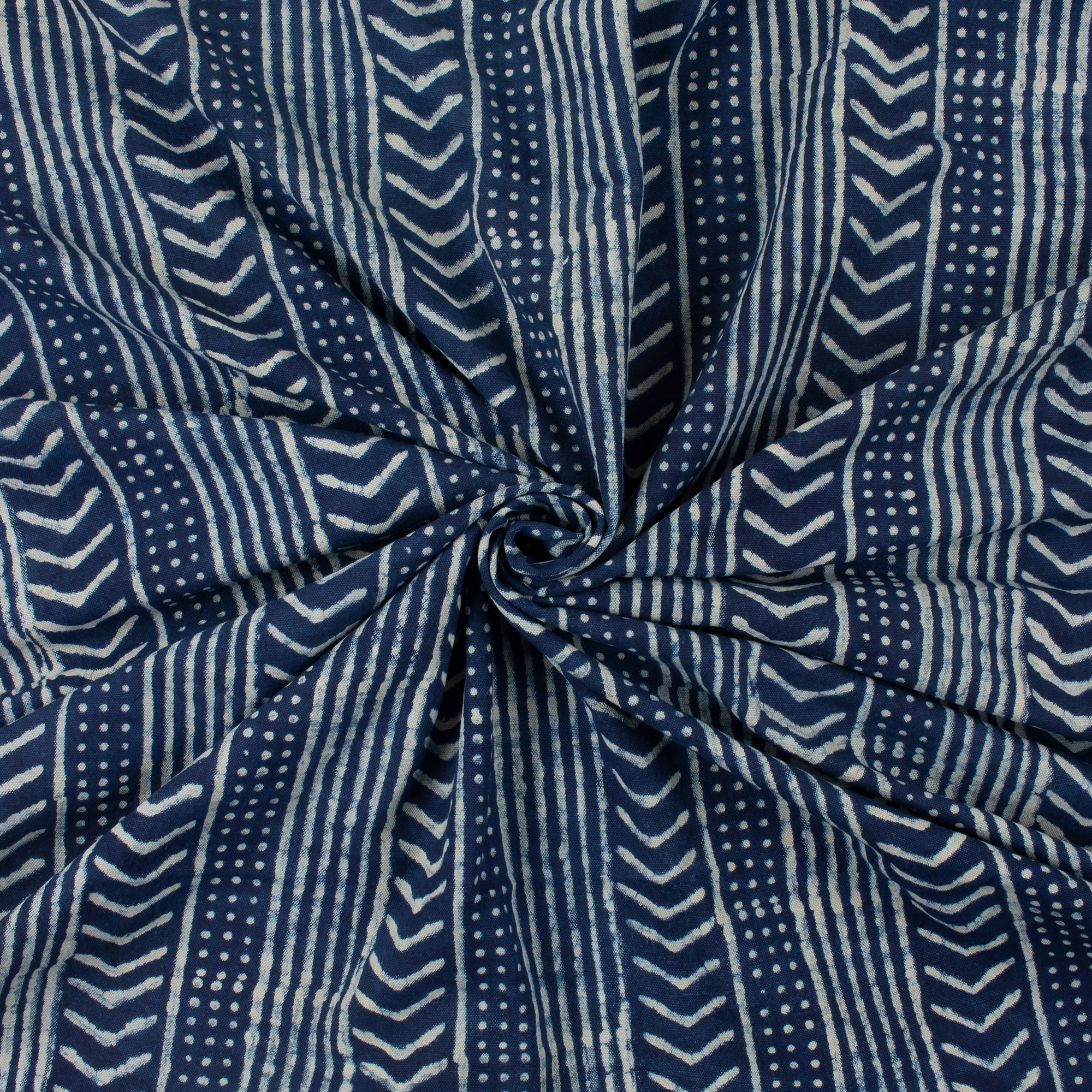 Hand Block Striped Printed Indigo Blue Cotton Canvas Kaftan Fabric - Image 3