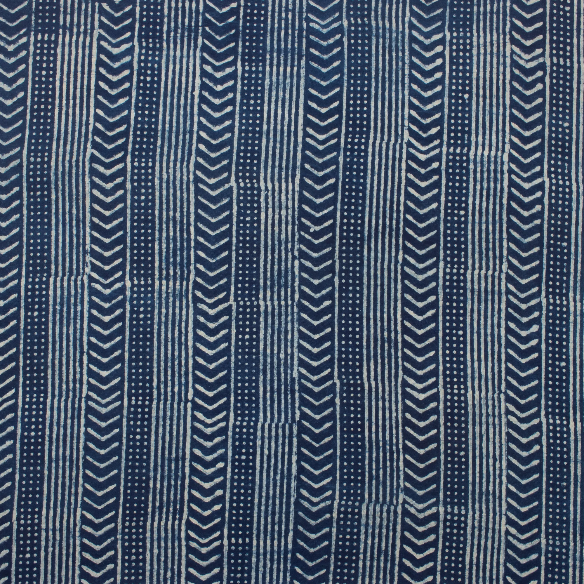 Hand Block Striped Printed Indigo Blue Cotton Canvas Kaftan Fabric - Image 4