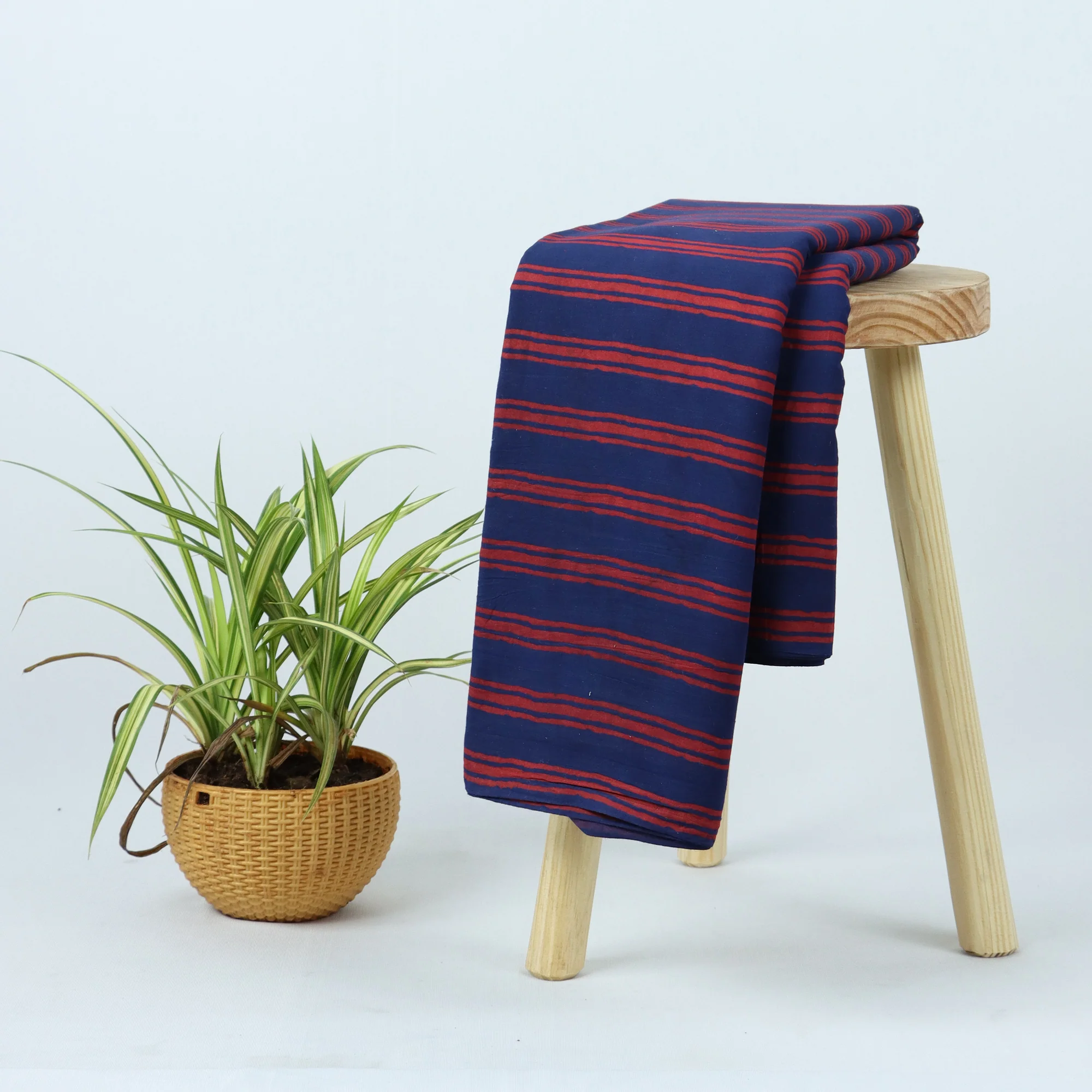 Stripes Hand Block Printed Cotton Dabu Fabric - Image 4
