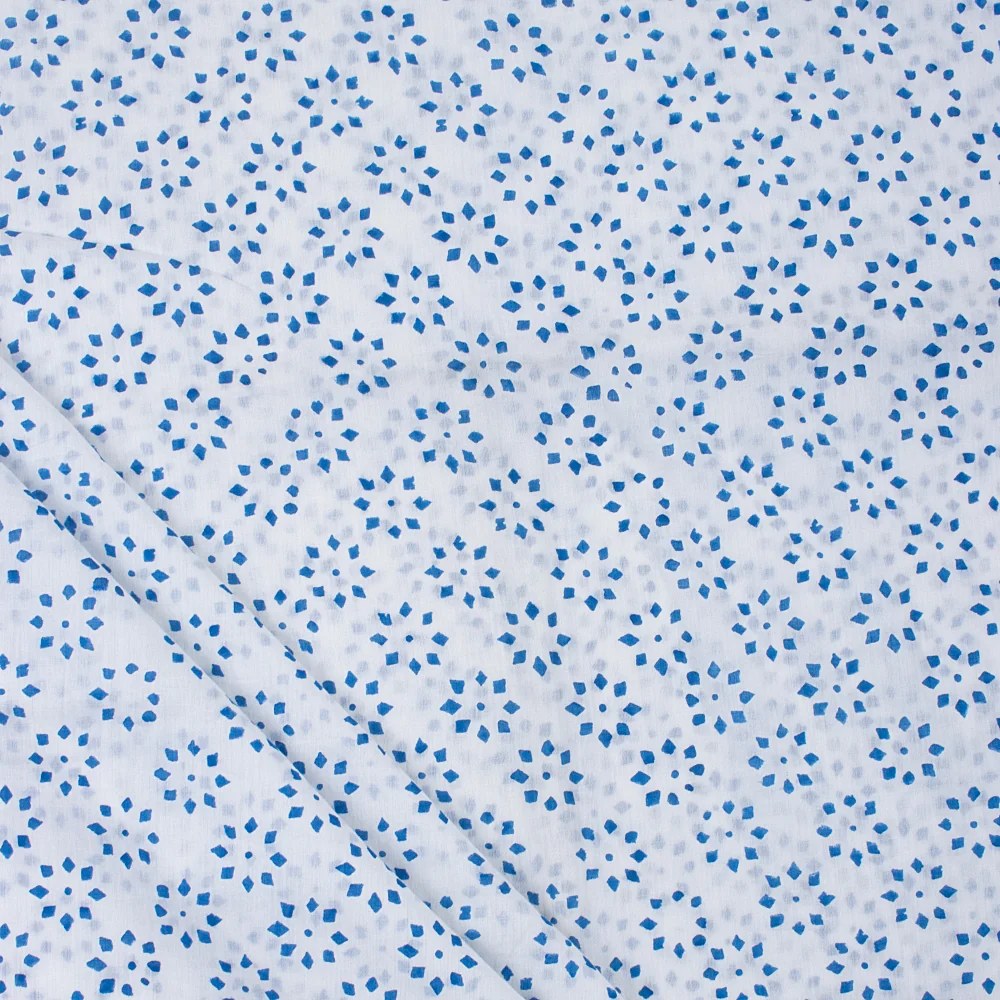 Stunning Blue Floral Hand Block Printed Cotton Fabric - Image 2