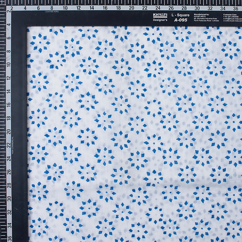Stunning Blue Floral Hand Block Printed Cotton Fabric - Image 3