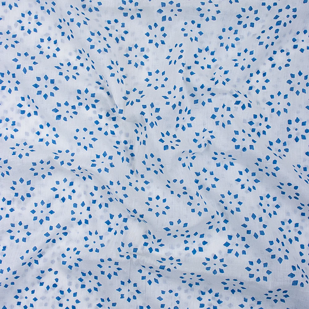 Stunning Blue Floral Hand Block Printed Cotton Fabric - Image 4