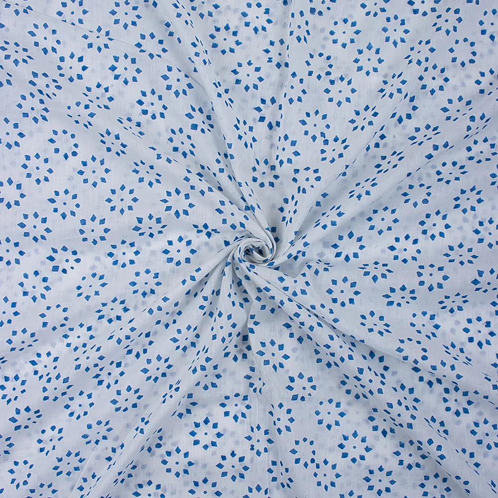 Stunning Blue Floral Hand Block Printed Cotton Fabric - Image 5