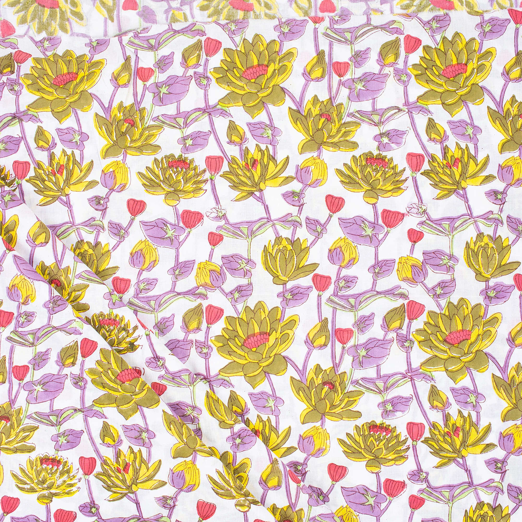 Stylish Multi Floral Hand Block Printed Cotton Fabric - Image 2