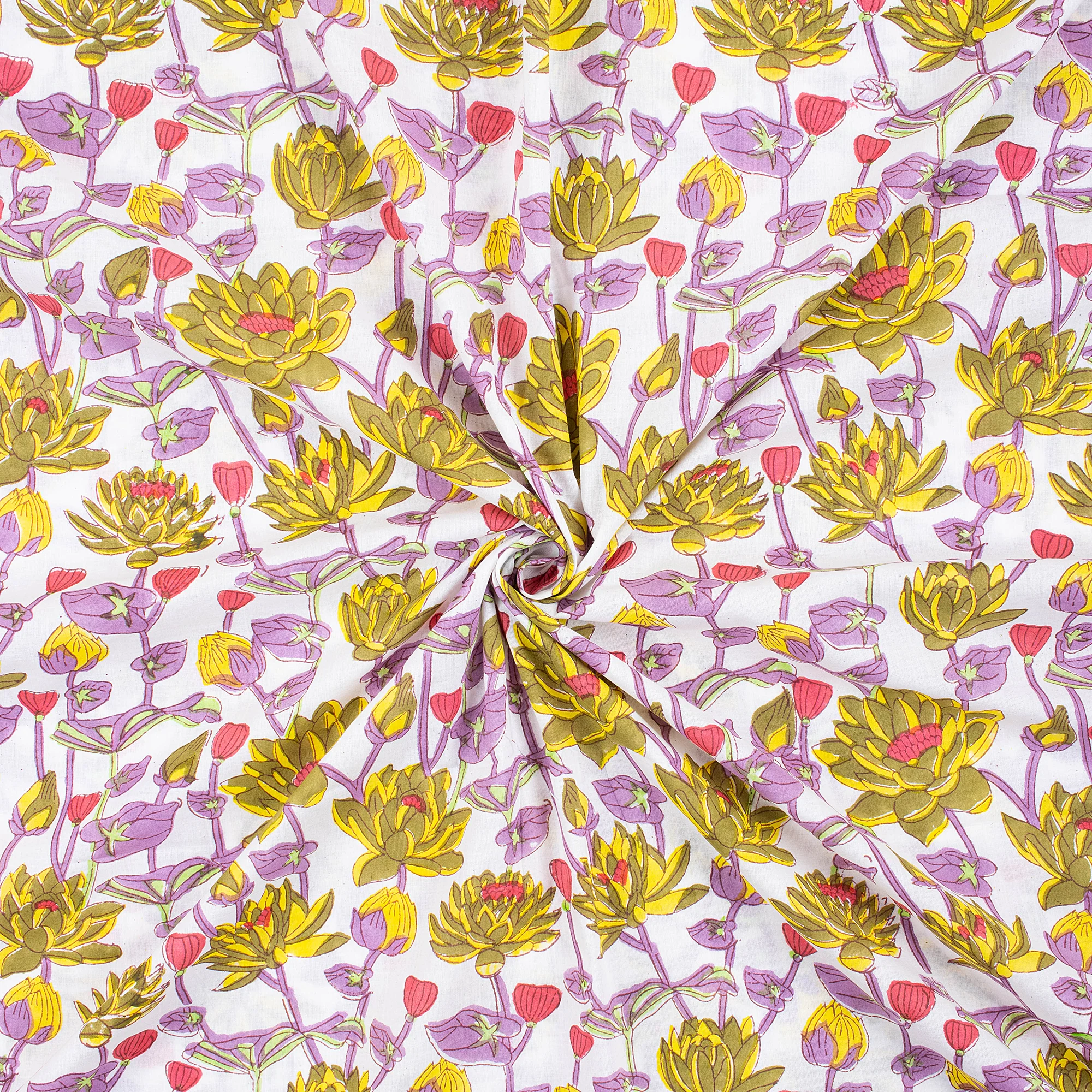 Stylish Multi Floral Hand Block Printed Cotton Fabric - Image 4