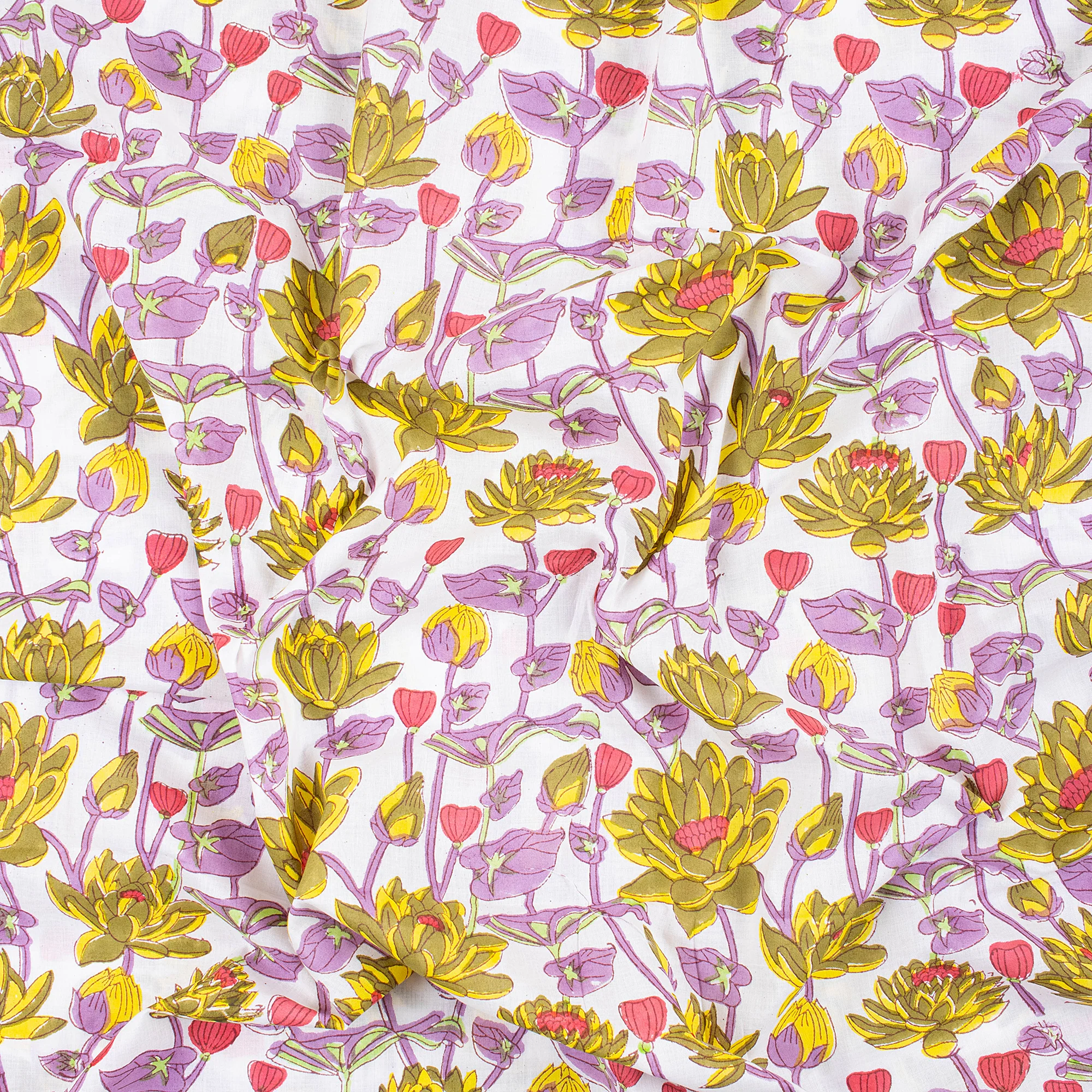 Stylish Multi Floral Hand Block Printed Cotton Fabric - Image 5