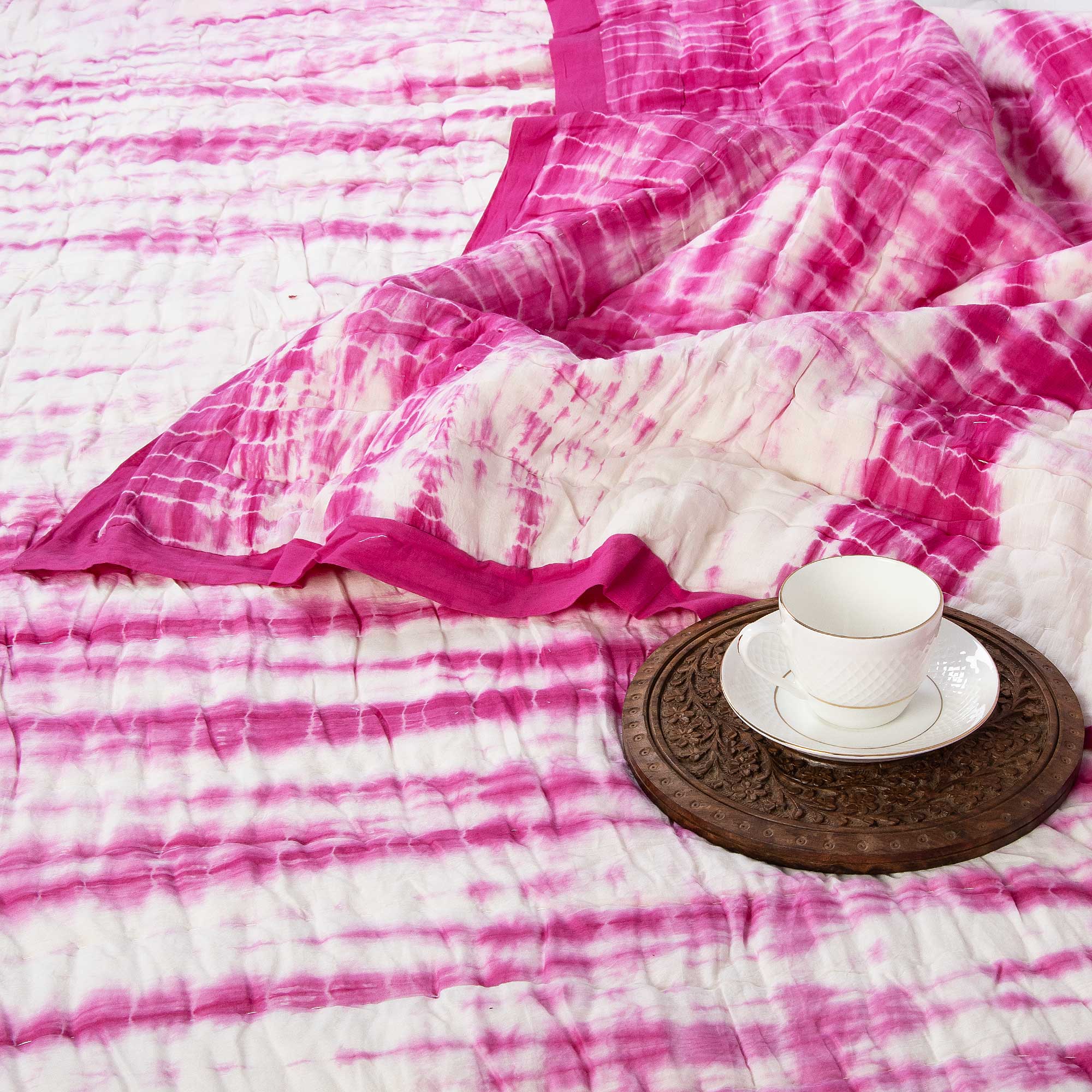 Stylish Pink Tie Dye Cotton Jaipuri Razai Quilts - Image 3