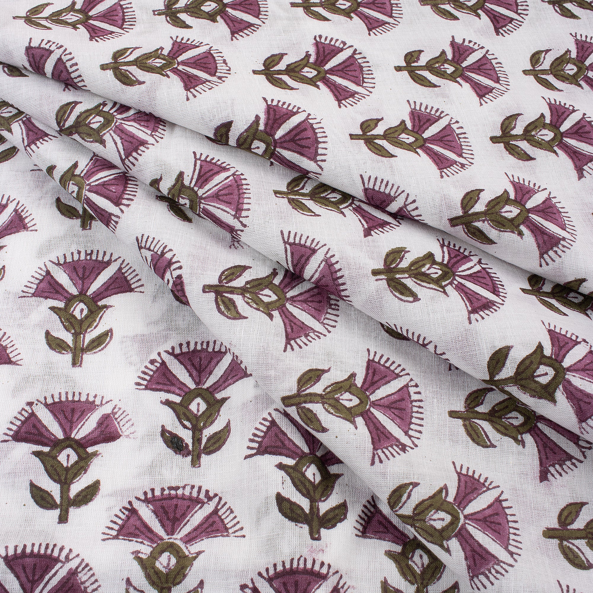 Stylish Floral Hand Blocked Pure Cotton Fabric - Image 2