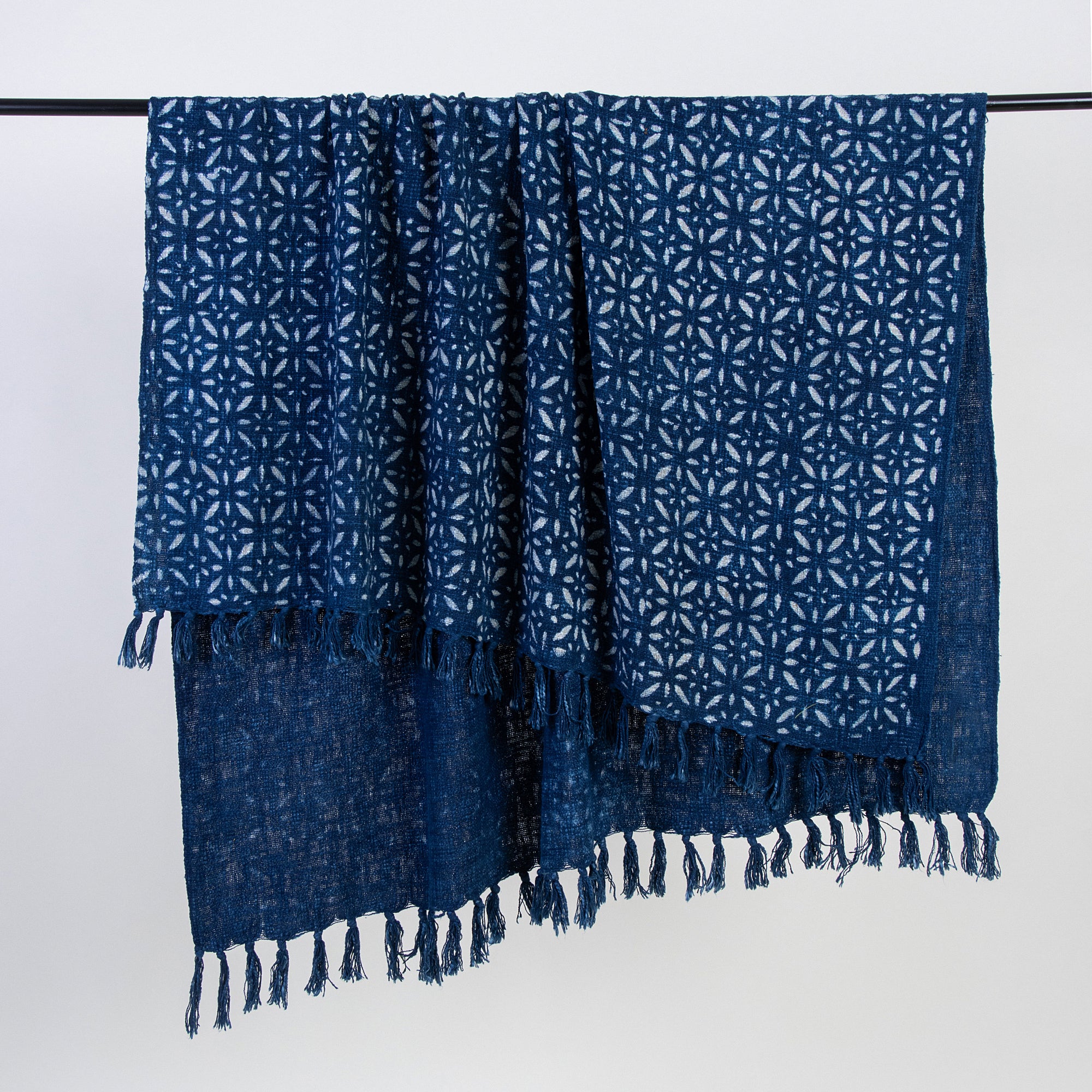 Indigo Floral Indian Hand Block Printed Cotton Throw Blanket - Image 4