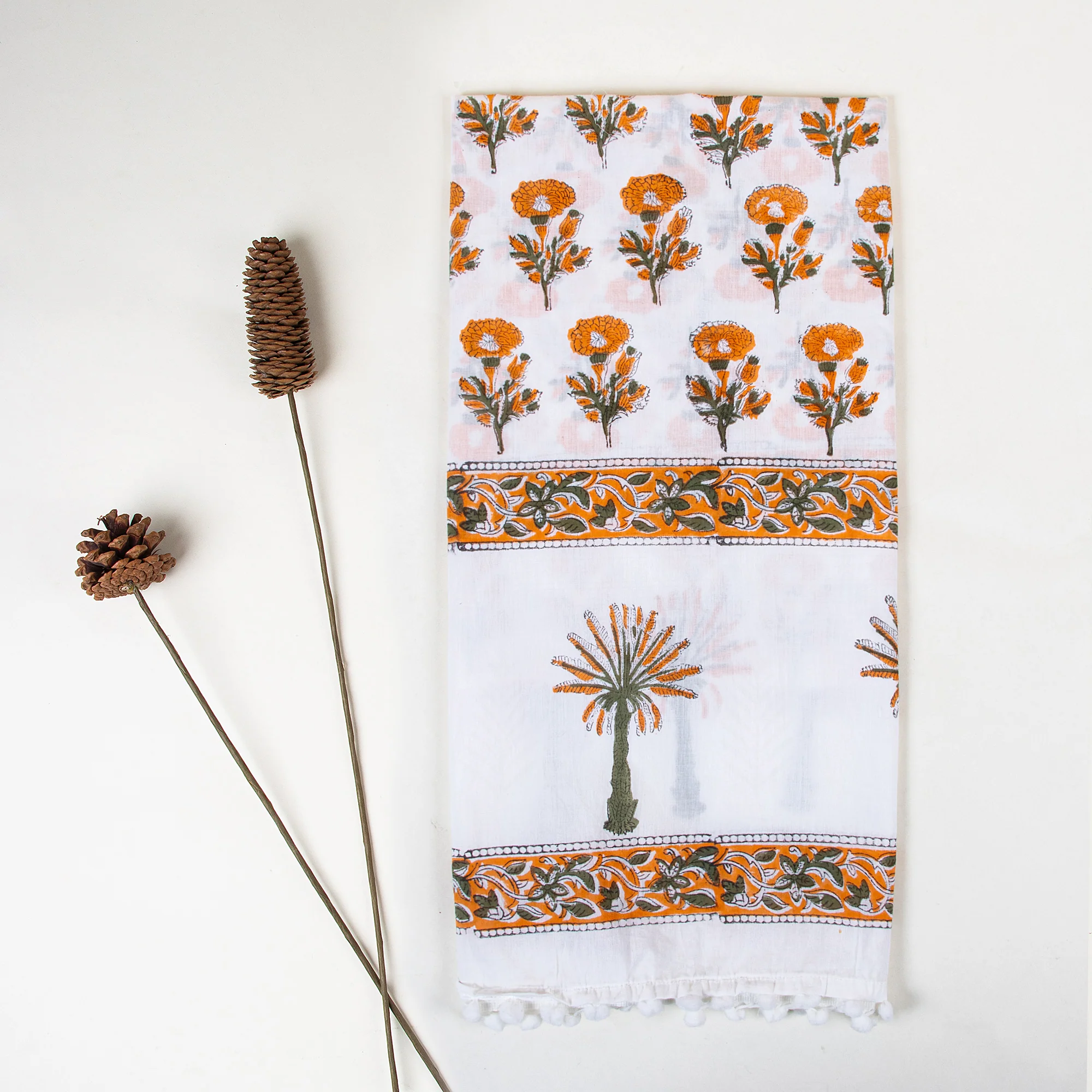 Palm Tree Hand Block Print Soft Women's Cotton Scarfs - Image 2