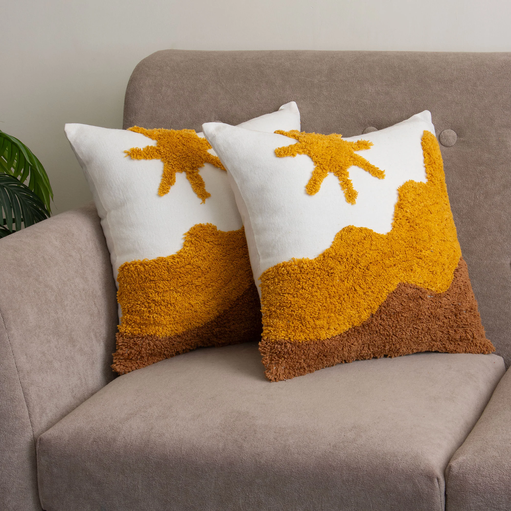 Sun and Mountain Design Tufted Cushion Cover Set of 2 - Image 3