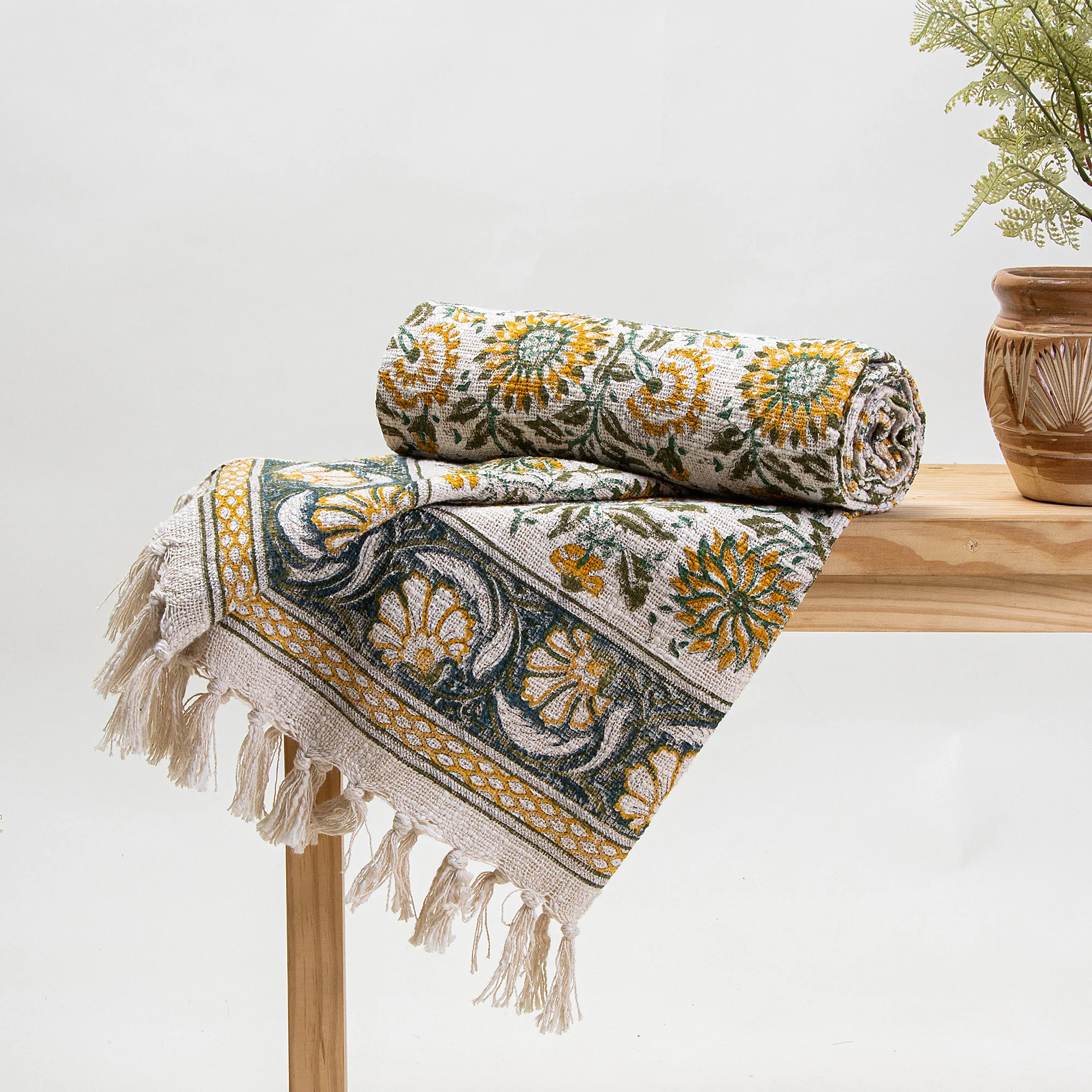 Stunning Block Printed Floral Handmade Cotton Throw Blanket - Image 2
