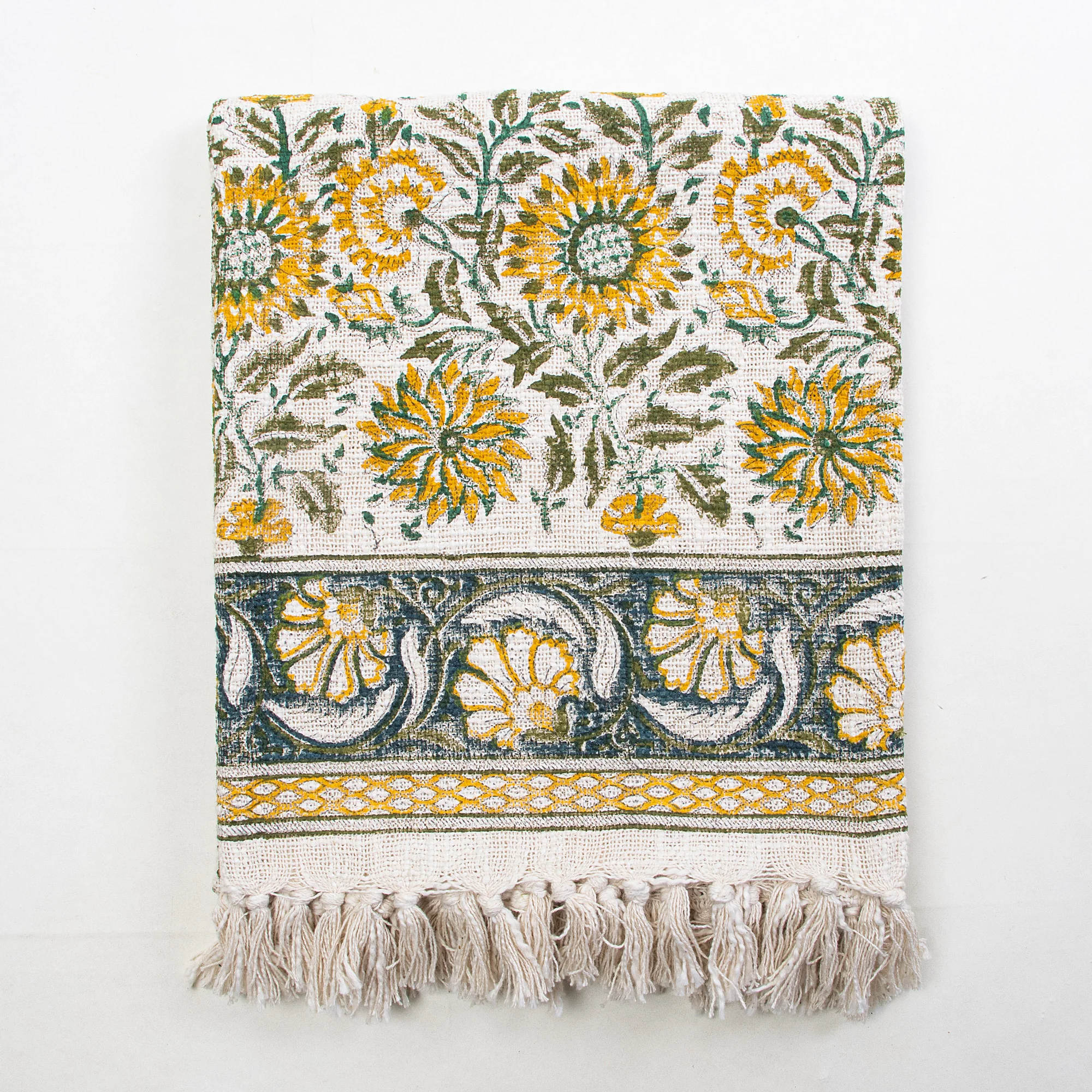 Stunning Block Printed Floral Handmade Cotton Throw Blanket - Image 3