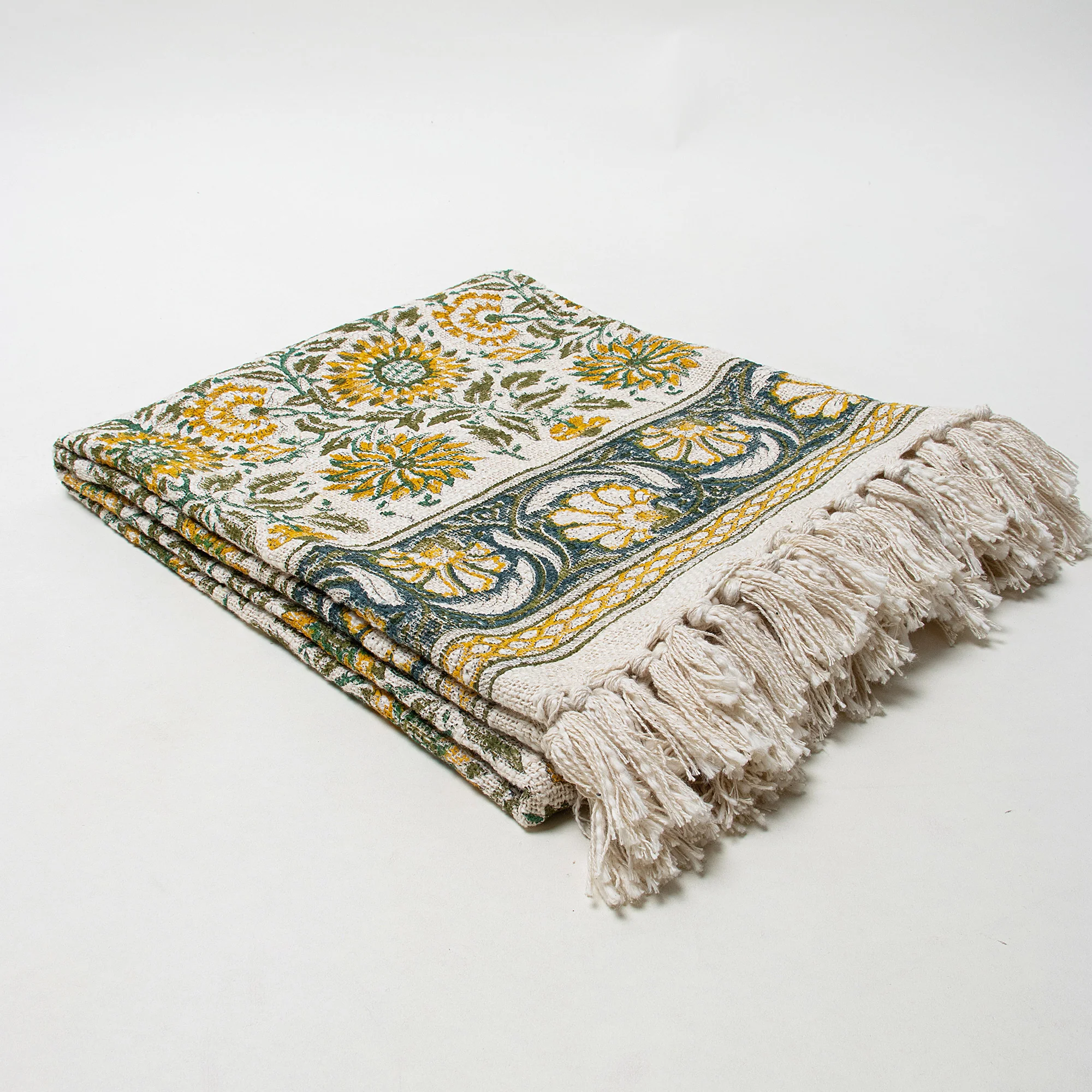 Stunning Block Printed Floral Handmade Cotton Throw Blanket - Image 4