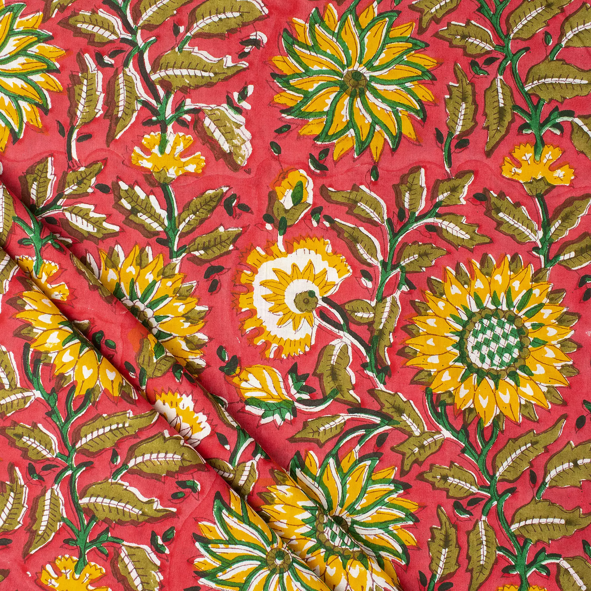 Sunflower Hand Block Printed Fabric for Dress