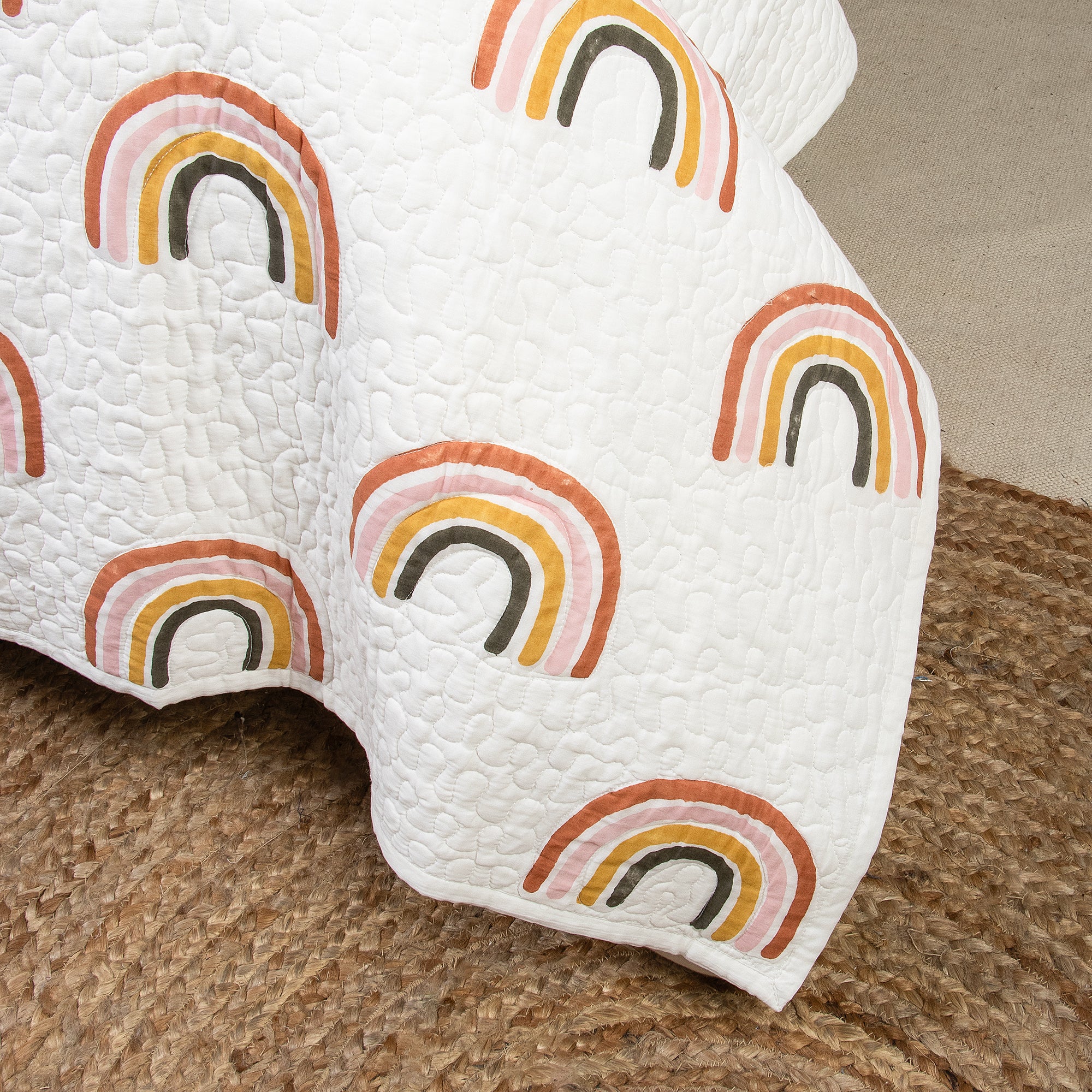 Designer Rainbow Block Printed Pure Cotton Machine Quilts - Image 6