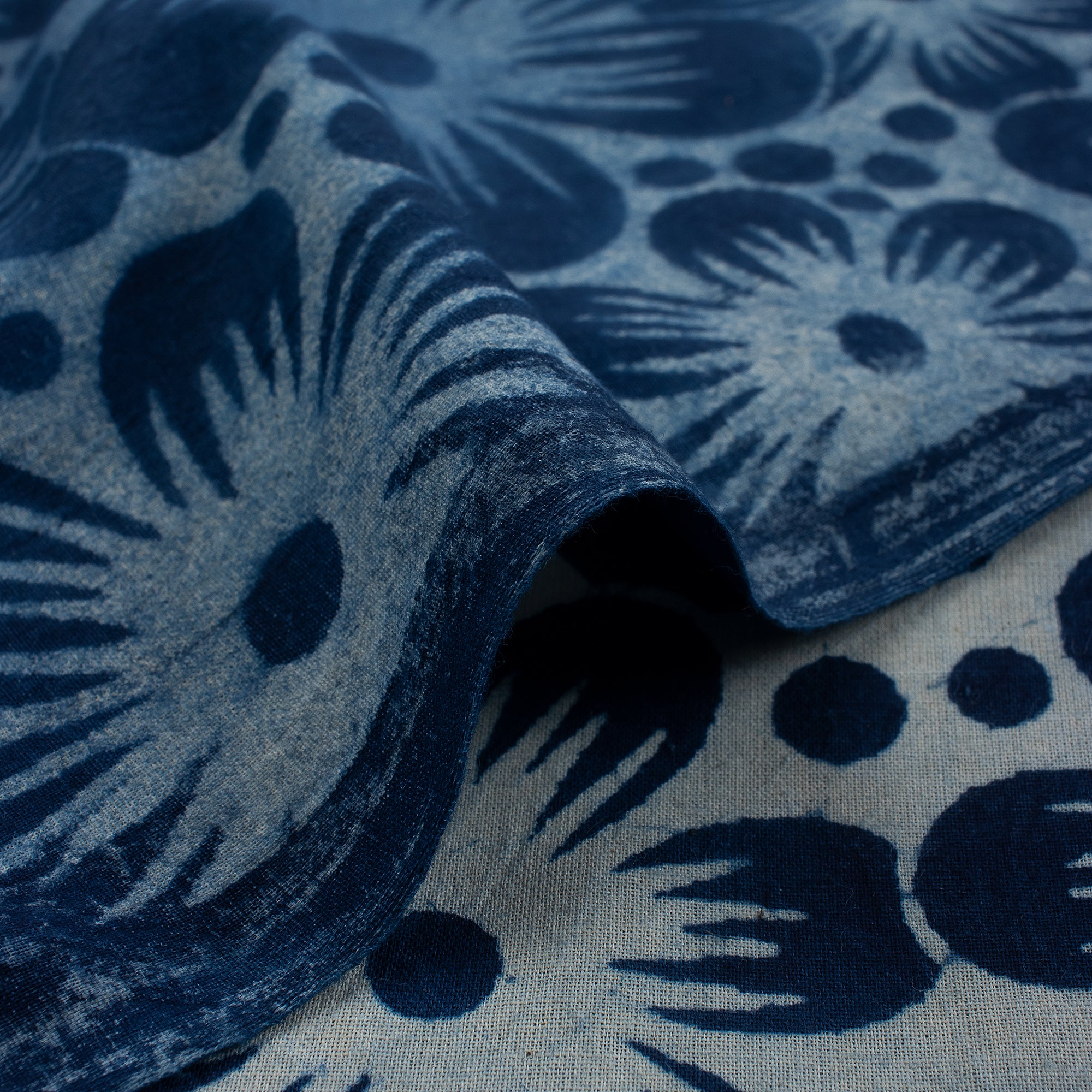 Sustainable Floral Printed Indigo Blue Fabric - Image 3